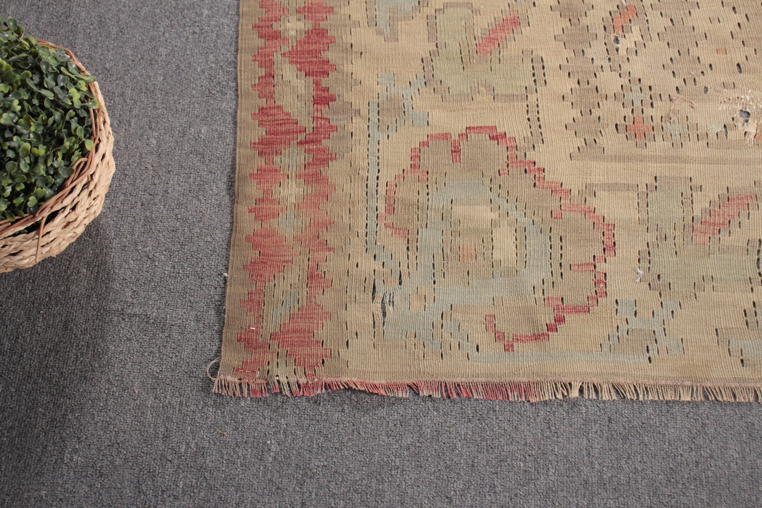 Yemek Odası Halısı, Kilim, Oushak Halısı, Soğuk Halı, Salon Halısı, Türk Halısı, Bej Ev Dekor Halısı, 9.5x10.7 ft Büyük Boy Halı, Vintage Halı, Sanat Halısı