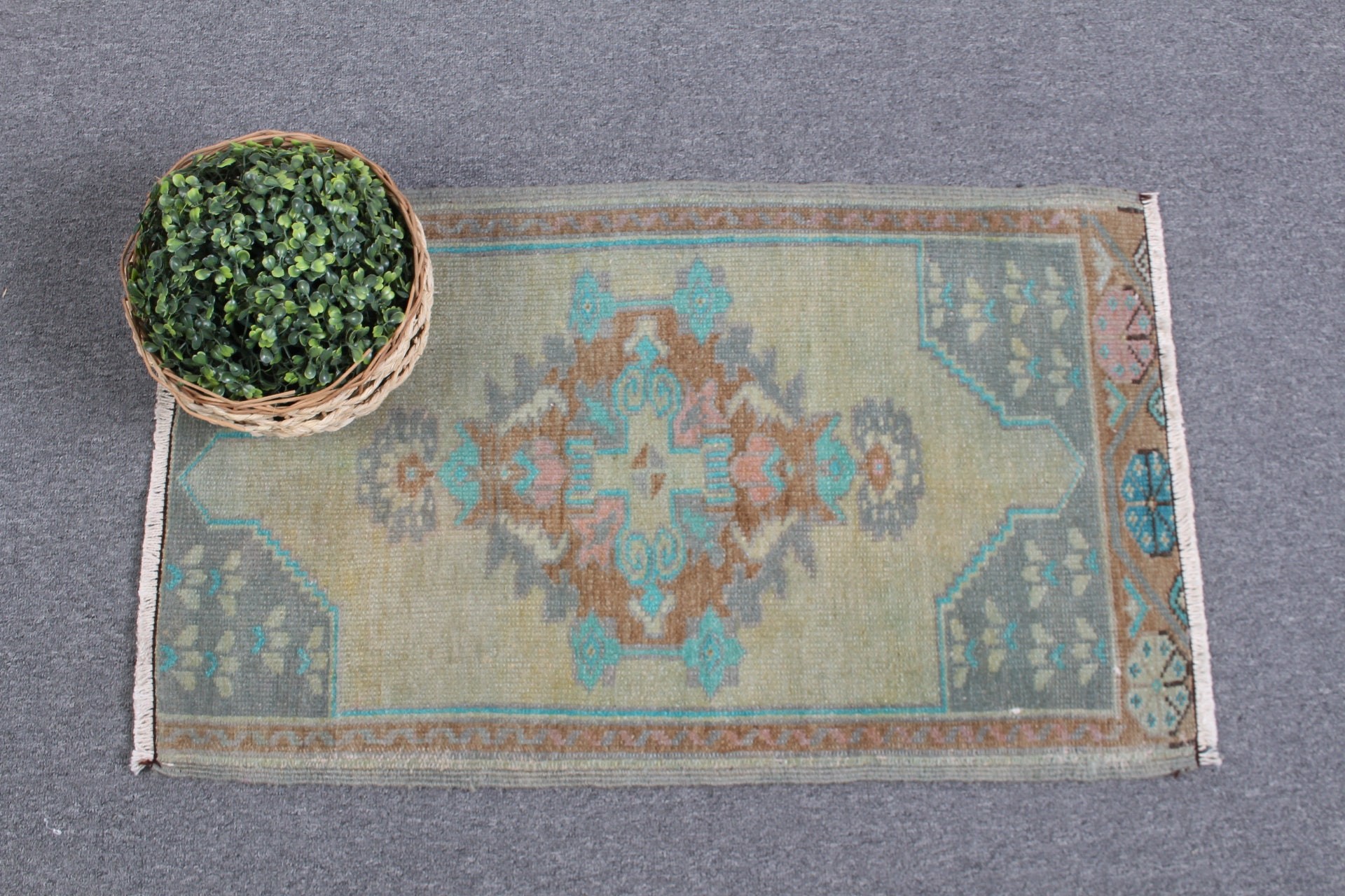 Handmade Rug, 1.6x2.7 ft Small Rug, Vintage Rugs, Door Mat Rugs, Oriental Rug, Bedroom Rugs, Nursery Rugs, Green Anatolian Rug, Turkish Rug