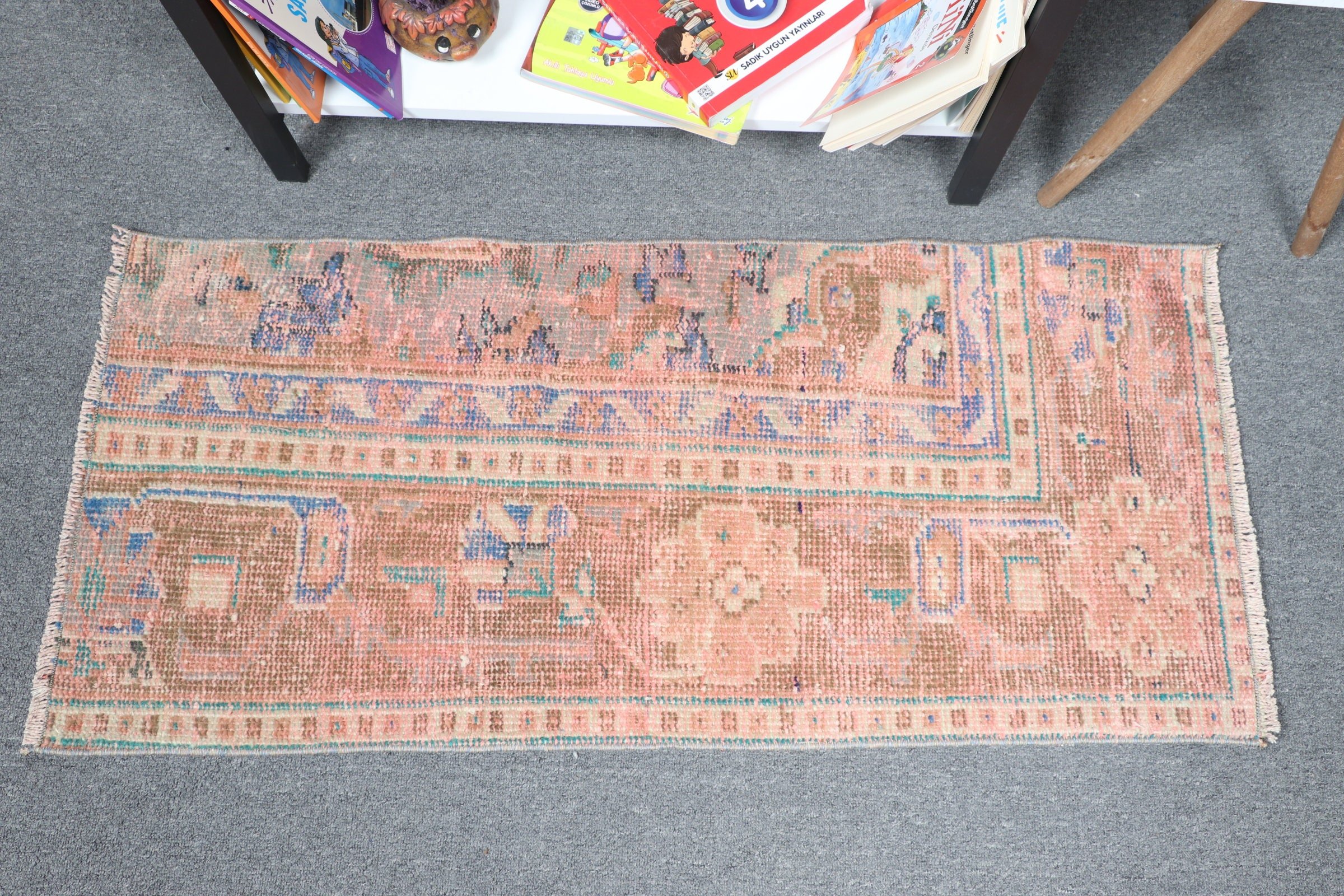 1.6x3.5 ft Small Rug, Vintage Rug, Turkish Rug, Pink Cool Rug, Entry Rug, Nursery Rug, Bedroom Rugs, Rugs for Bathroom