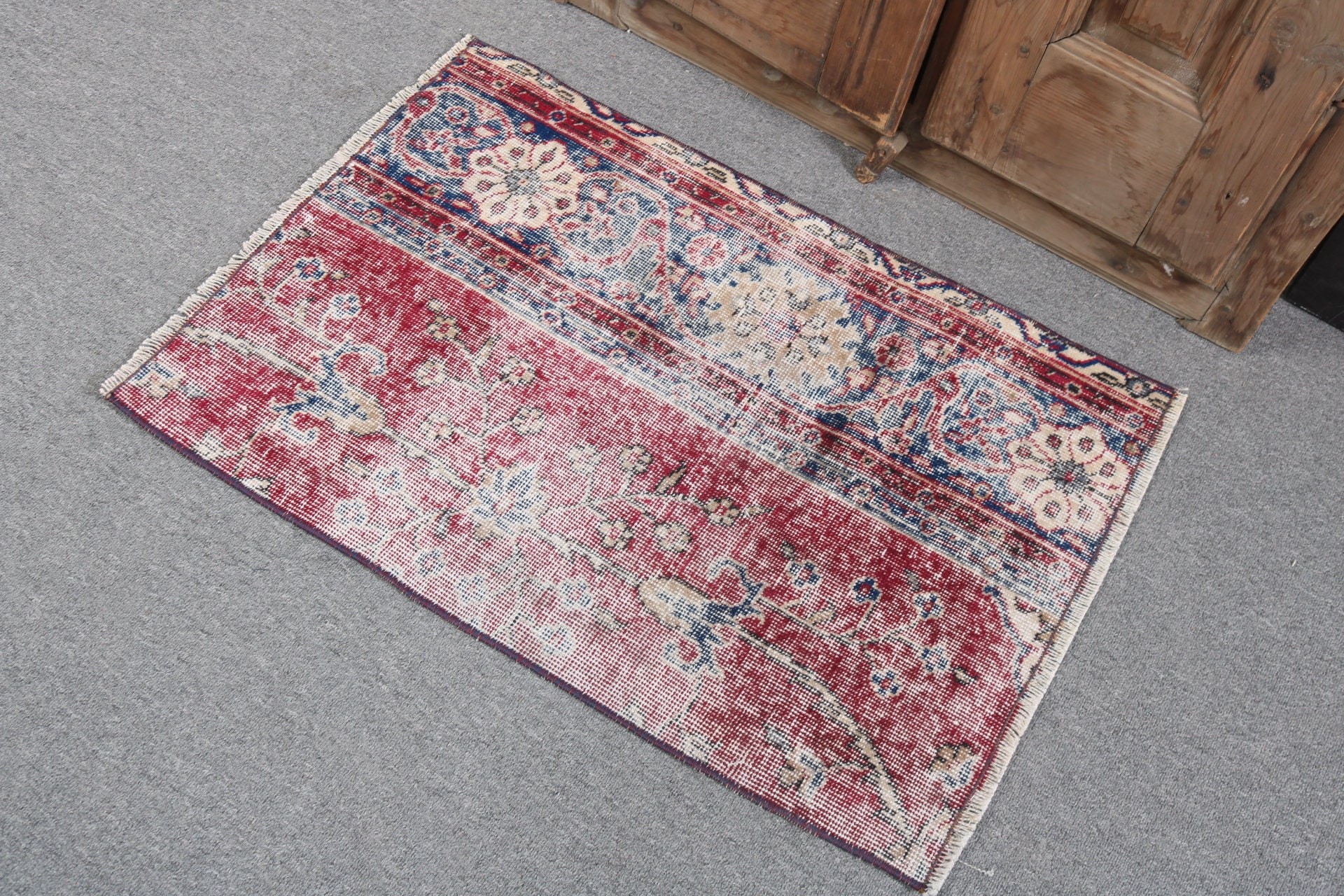 Rugs for Bathroom, Door Mat Rug, Boho Rug, Turkish Rug, Vintage Rug, Red Geometric Rugs, Moroccan Rug, 2x2.8 ft Small Rugs, Entry Rug