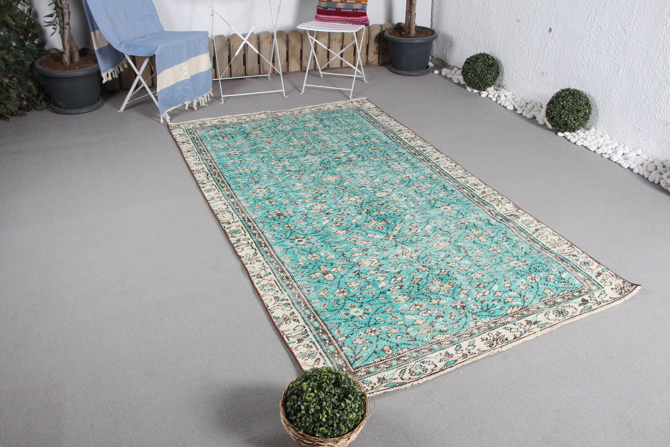 4.4x7.5 ft Area Rugs, Vintage Rug, Tribal Rug, Bedroom Rug, Green Oriental Rug, Moroccan Rug, Rugs for Bedroom, Turkish Rug, Floor Rug