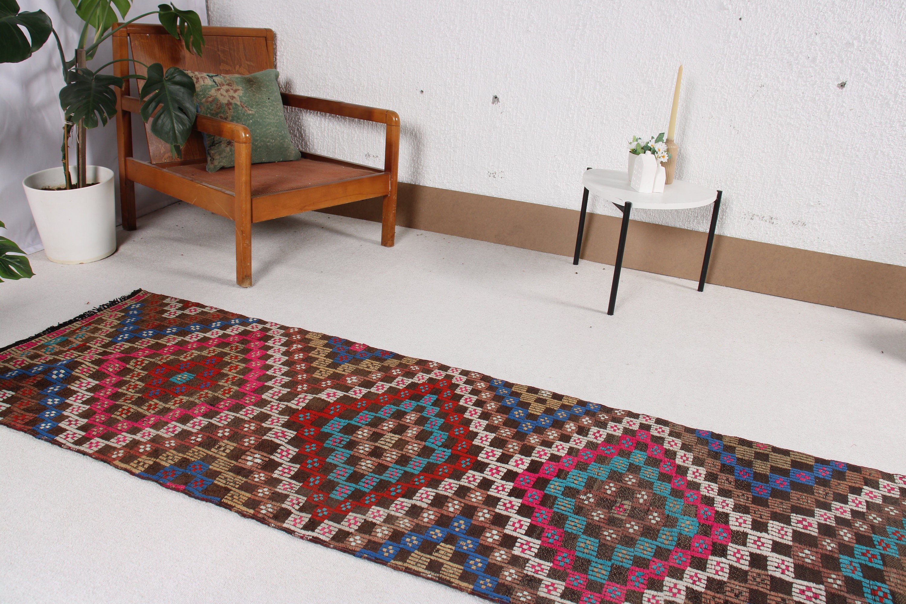 Havalı Halı, Koridor Halısı, 2.3x10.6 ft Runner Halısı, Vintage Runner Halıları, Kilim, Kahverengi Boho Halısı, Türk Halısı, Fas Halıları, Vintage Halı