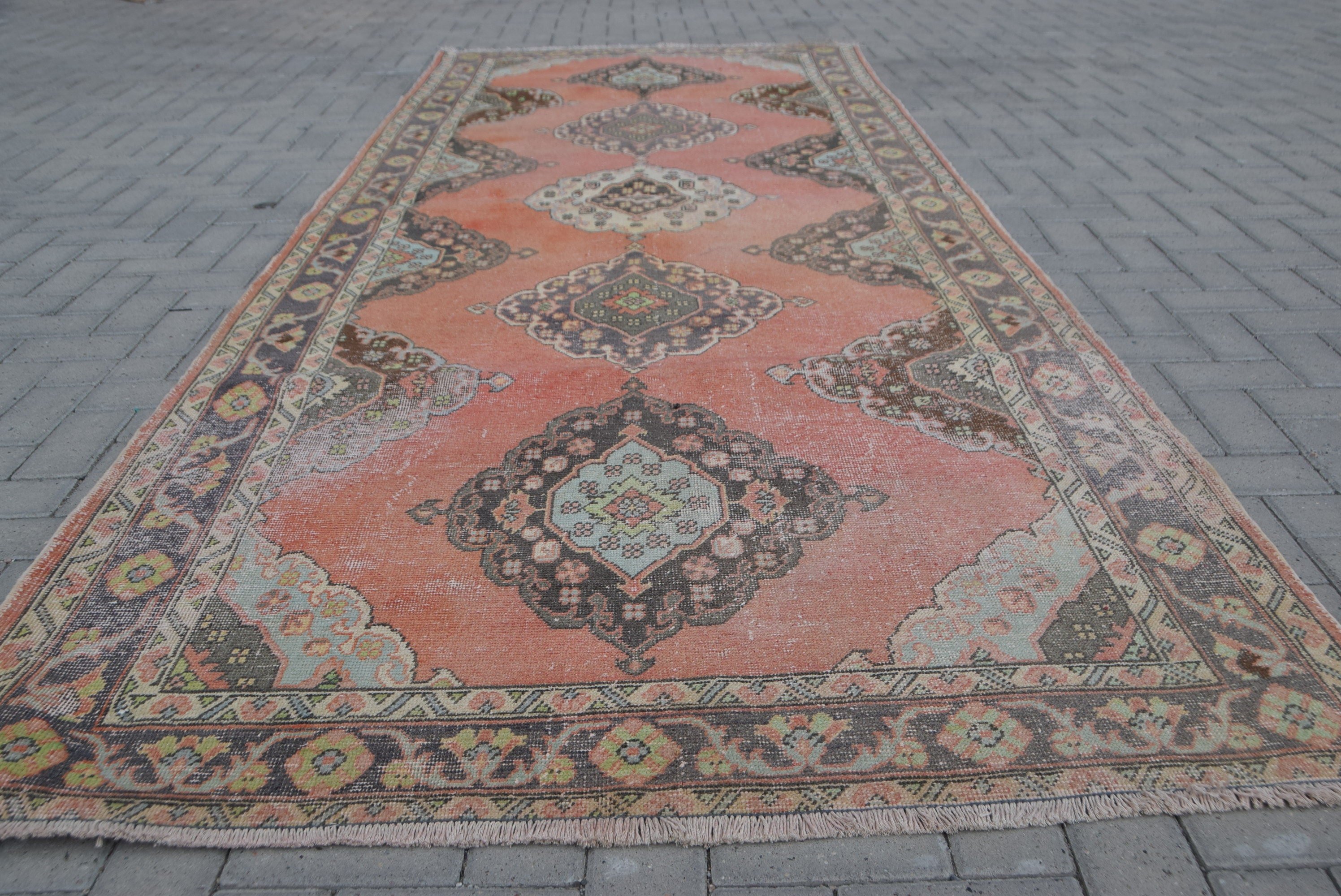 Rugs for Stair, Orange Home Decor Rugs, Hallway Rugs, Vintage Rugs, Turkish Rug, Kitchen Rug, Oriental Rugs, 4.7x12.2 ft Runner Rug