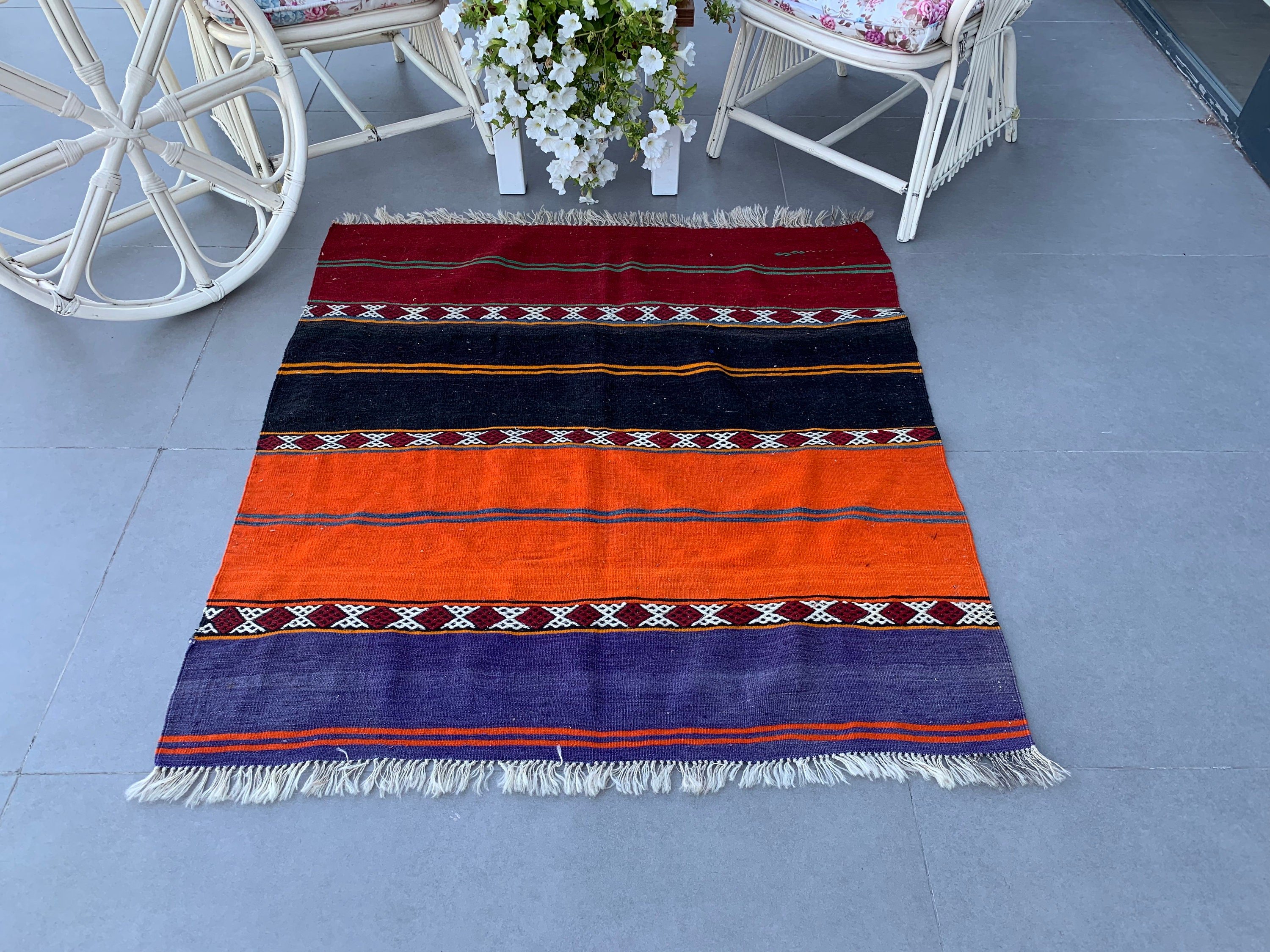 Kilim, Bedroom Rug, Kitchen Rug, Turkish Rug, Orange  4x4.2 ft Accent Rug, Vintage Rug, Natural Rug, Oushak Rug, Oriental Rugs