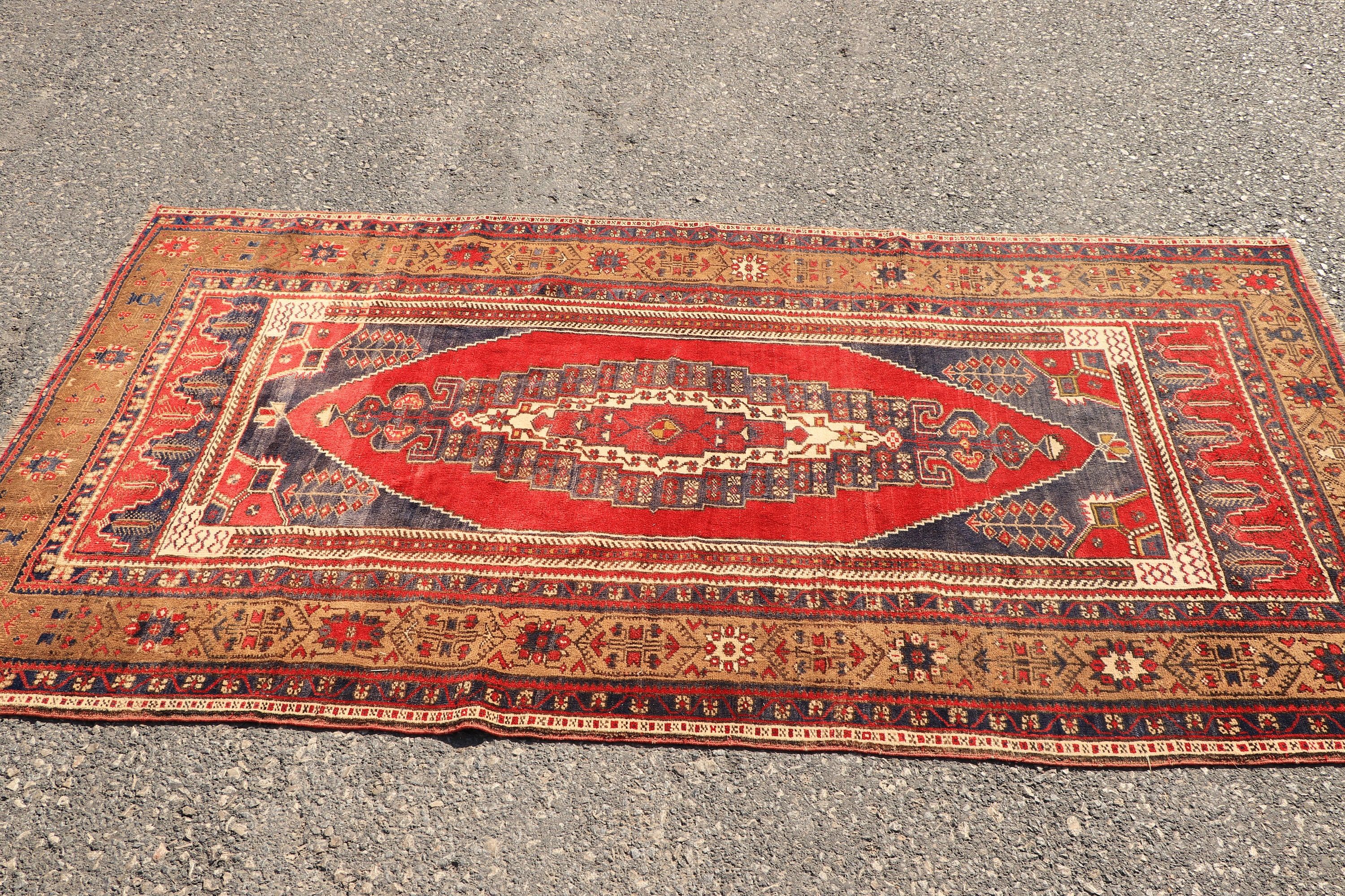 Old Rug, Oriental Rugs, Floor Rugs, Vintage Rugs, Indoor Rug, Turkish Rug, Red  3.9x7.3 ft Area Rug, Living Room Rug