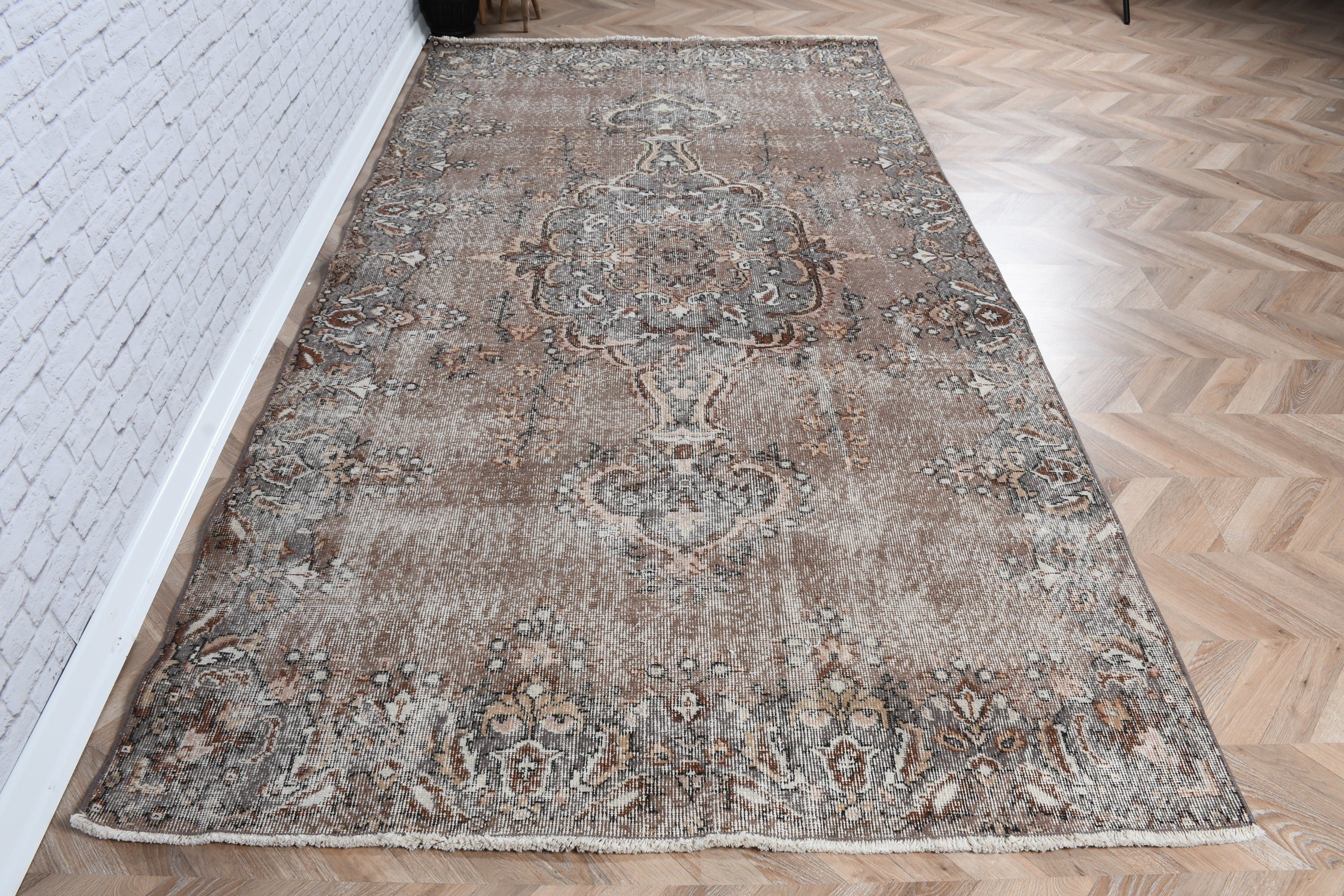 Büyük Boho Halı, Boho Halılar, Oturma Odası Halısı, Türk Halısı, Kahverengi 5.2x9.8 ft Büyük Halı, Modern Halılar, Vintage Halı, Egzotik Halılar