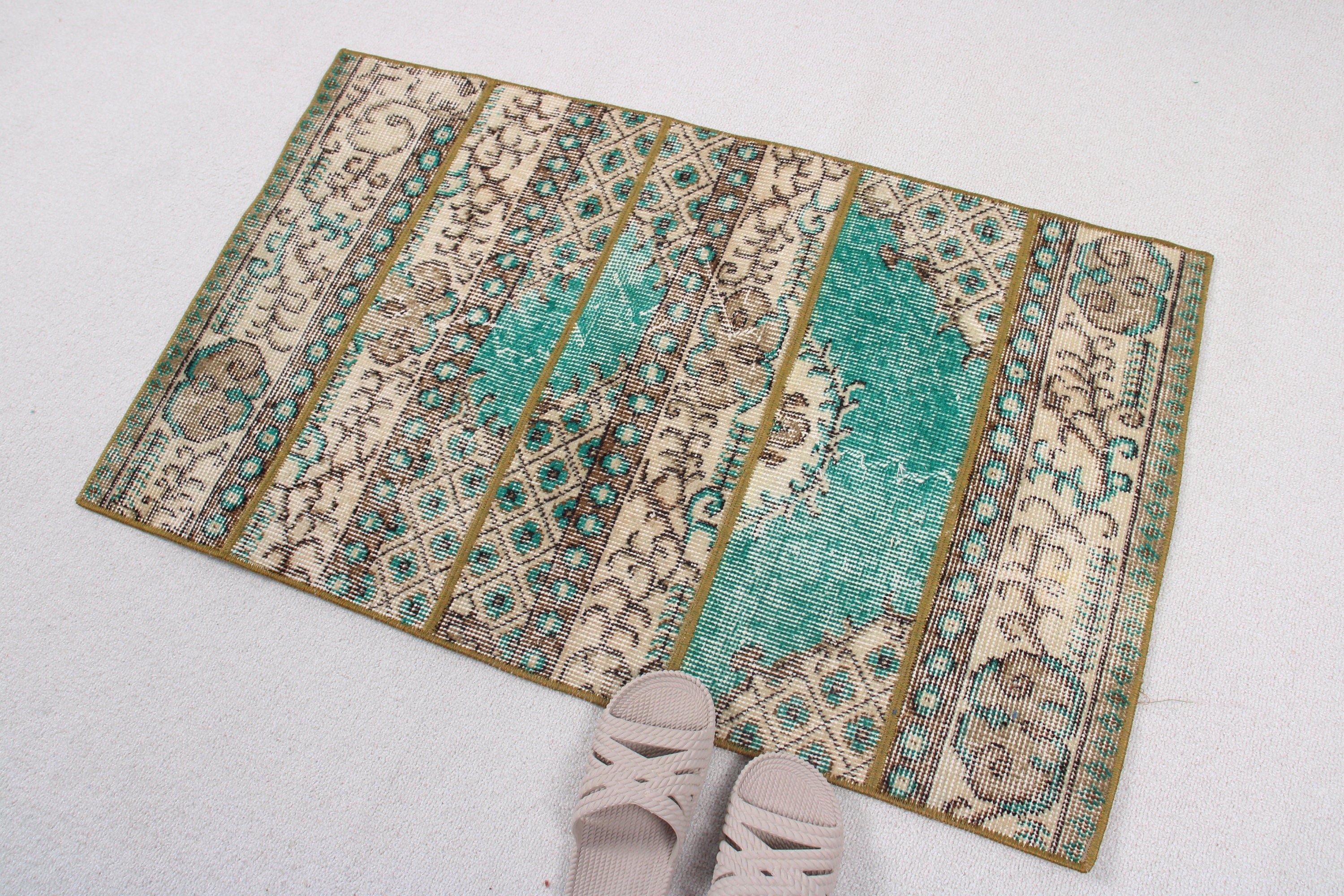 Green Moroccan Rug, Wall Hanging Rug, Oriental Rugs, Bedroom Rugs, Turkish Rug, Vintage Rugs, 2x3.2 ft Small Rugs, Car Mat Rug, Turkey Rugs