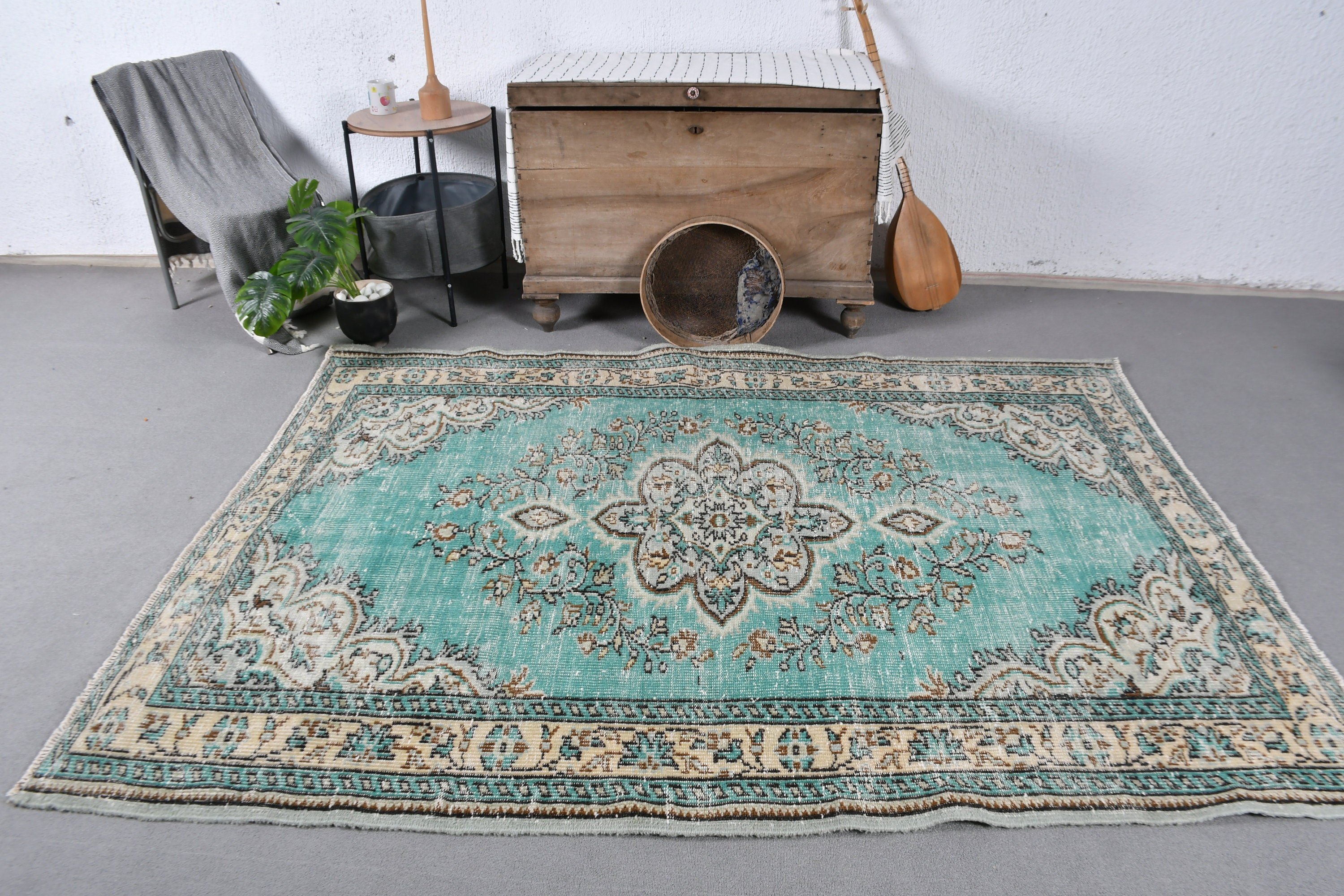 Nursery Rugs, Floor Rugs, Living Room Rug, Vintage Rugs, Wool Rugs, 5.4x7.4 ft Area Rug, Rugs for Nursery, Green Bedroom Rugs, Turkish Rug