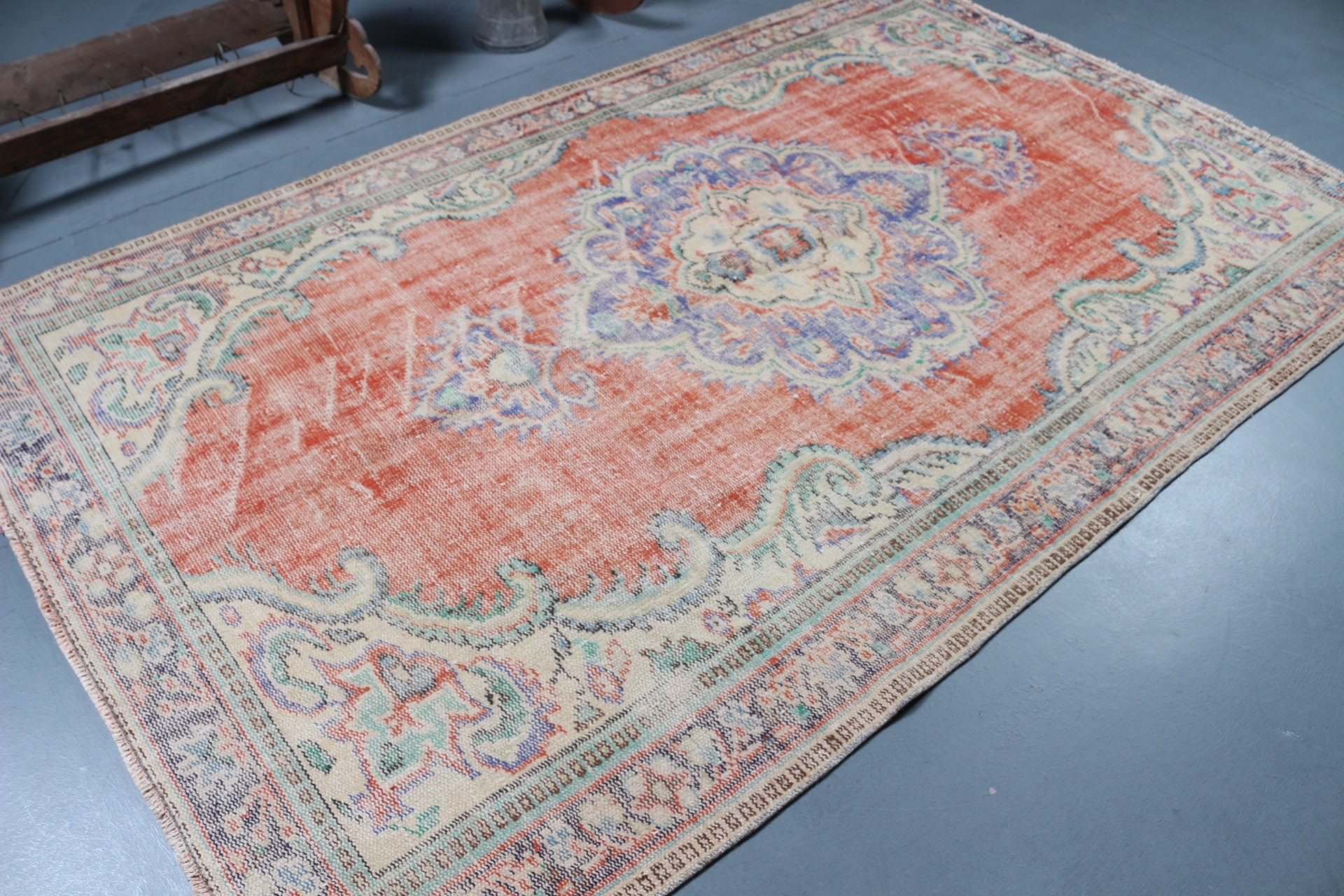 Salon Halıları, Salon Halısı, 5,5x9 ft Büyük Halı, Turuncu Havalı Halılar, Vintage Halı, Türk Halısı, Anadolu Halıları, Yemek Odası Halısı, Ev Dekor Halısı