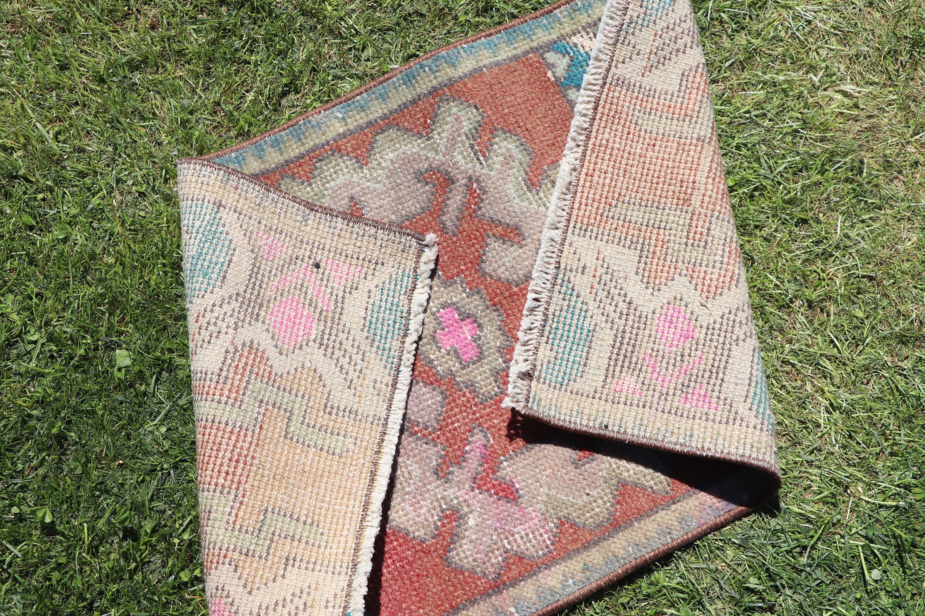 Geometrik Halı, Küçük Vintage Halı, Araba Paspas Halıları, Oryantal Halı, Turuncu Lüks Halı, Vintage Halılar, Türk Halıları, 1.4x2.5 ft Küçük Halılar