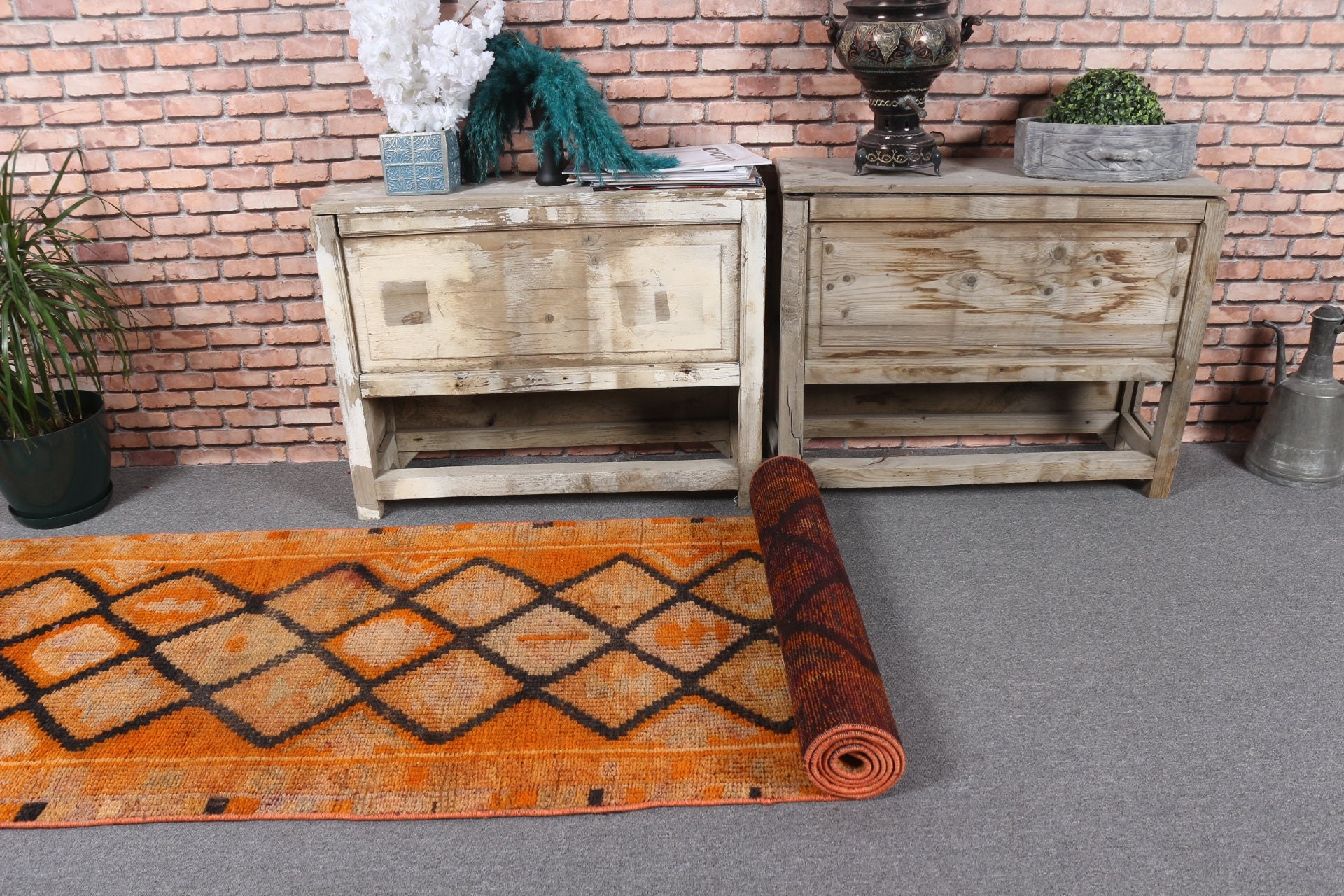 Türk Halısı, Vintage Halı, Antika Halılar, 2.5x11.3 ft Runner Halıları, Retro Halılar, Anadolu Halısı, Turuncu Antika Halı, Merdiven Halıları, Koridor Halıları