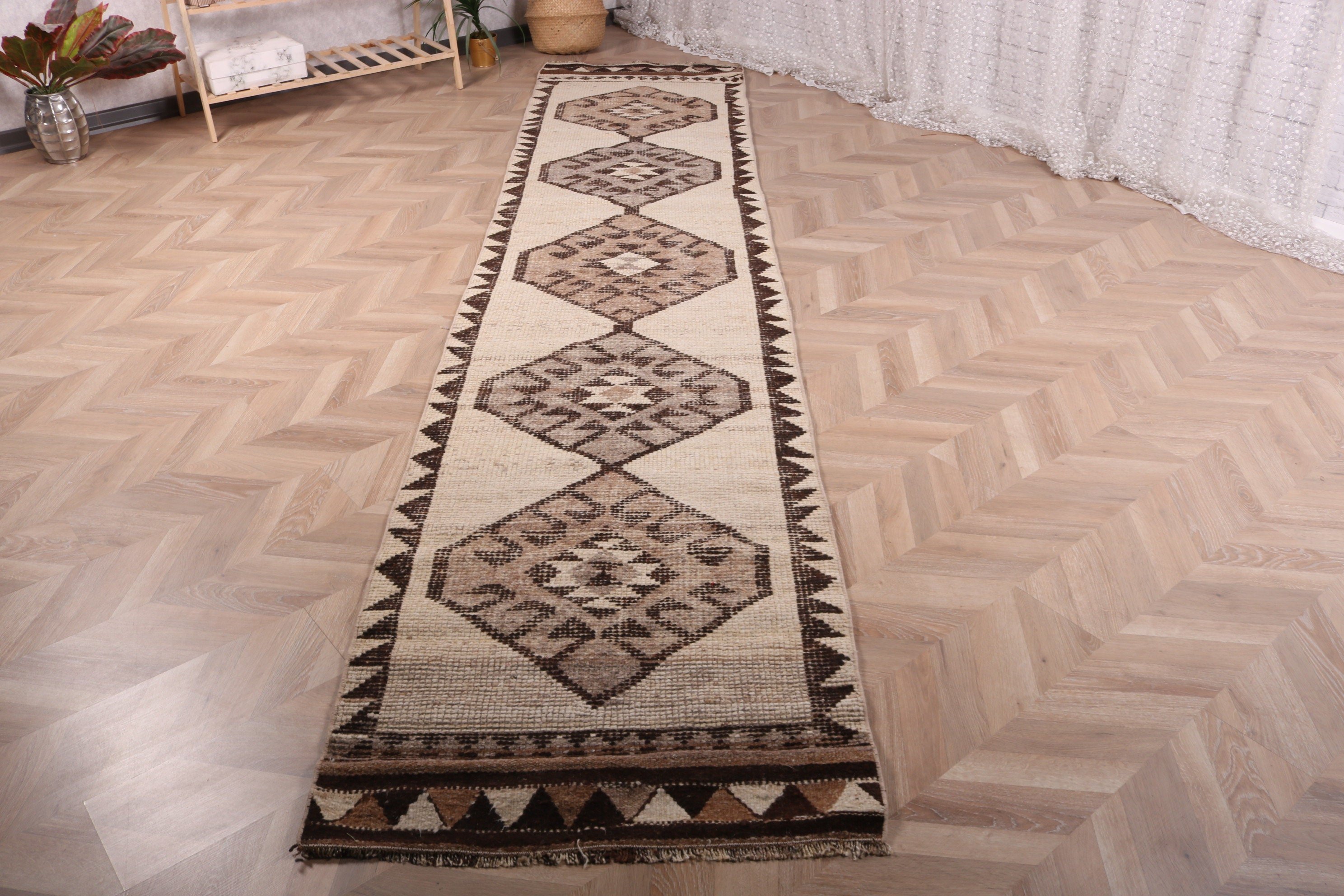 El Dokuma Halılar, Koridor Halıları, Beni Ourain Yolluk Halıları, Vintage Halılar, Türk Halıları, Bej Lüks Halı, Nötr Halı, 2.8x12.7 ft Yolluk Halısı