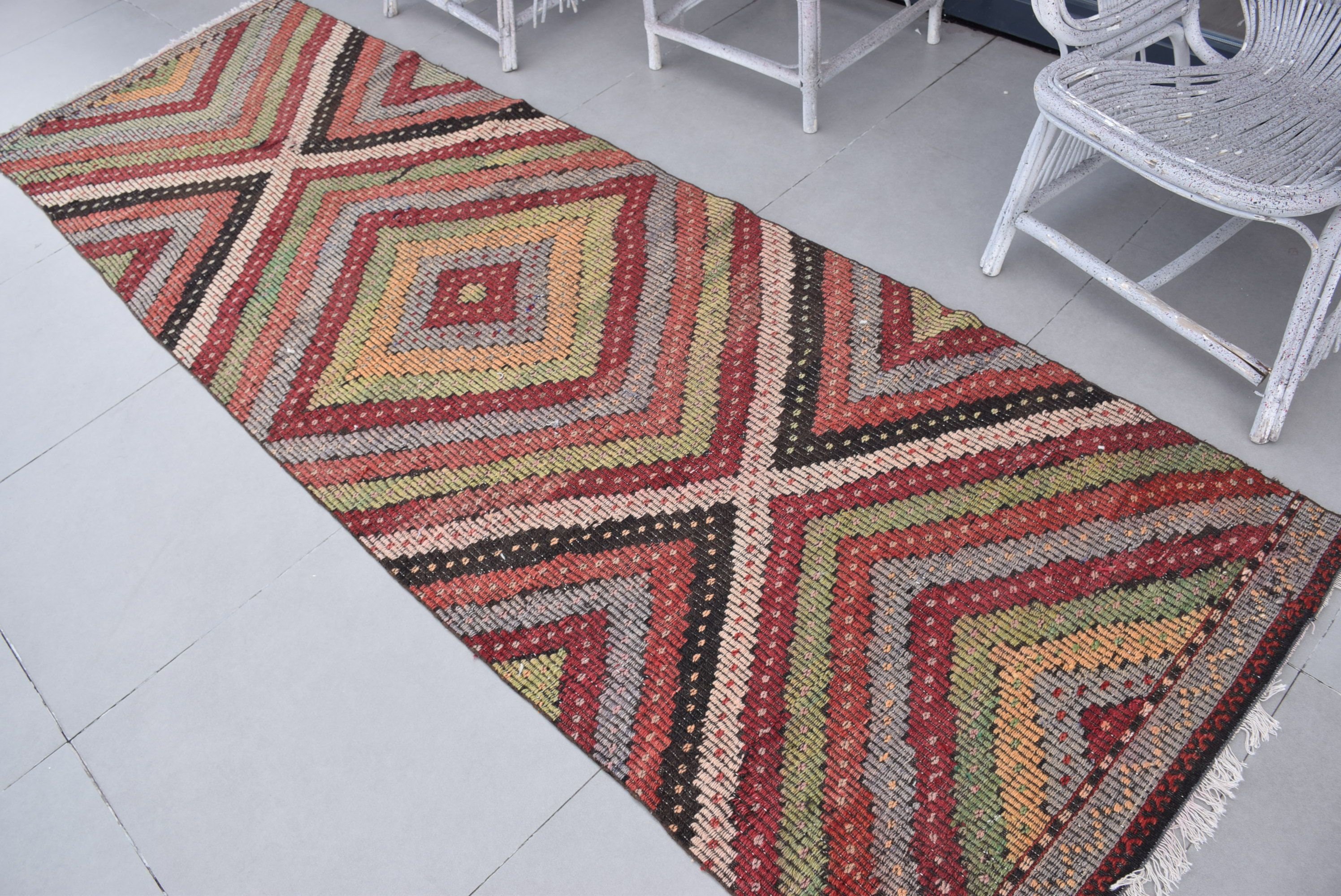 Türk Halısı, Kilim, Yer Halısı, Merdiven Halıları, Koşucu Halıları, Vintage Halılar, 3.1x9.9 ft Koşucu Halıları, Gökkuşağı Fas Halısı