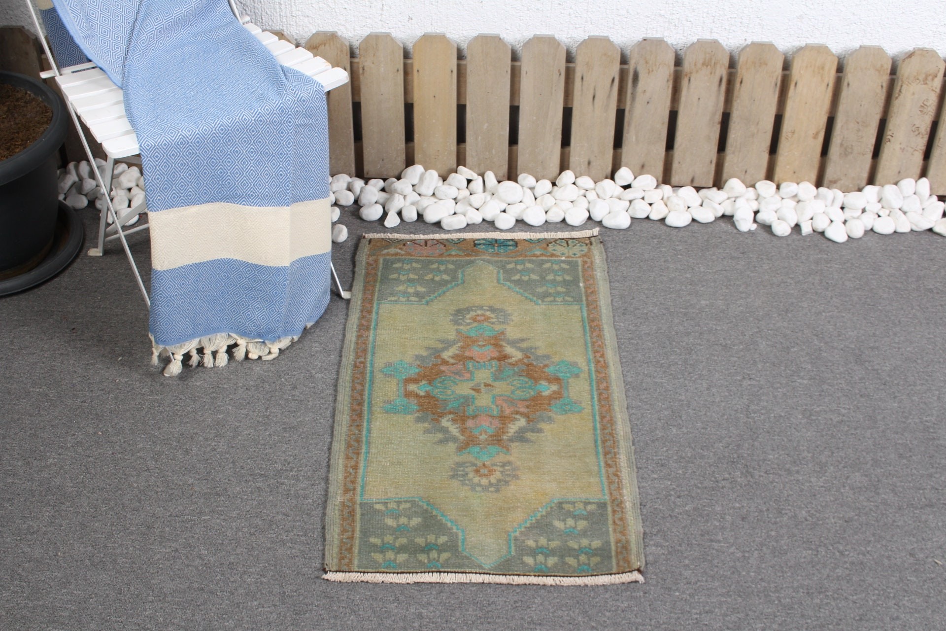 Handmade Rug, 1.6x2.7 ft Small Rug, Vintage Rugs, Door Mat Rugs, Oriental Rug, Bedroom Rugs, Nursery Rugs, Green Anatolian Rug, Turkish Rug