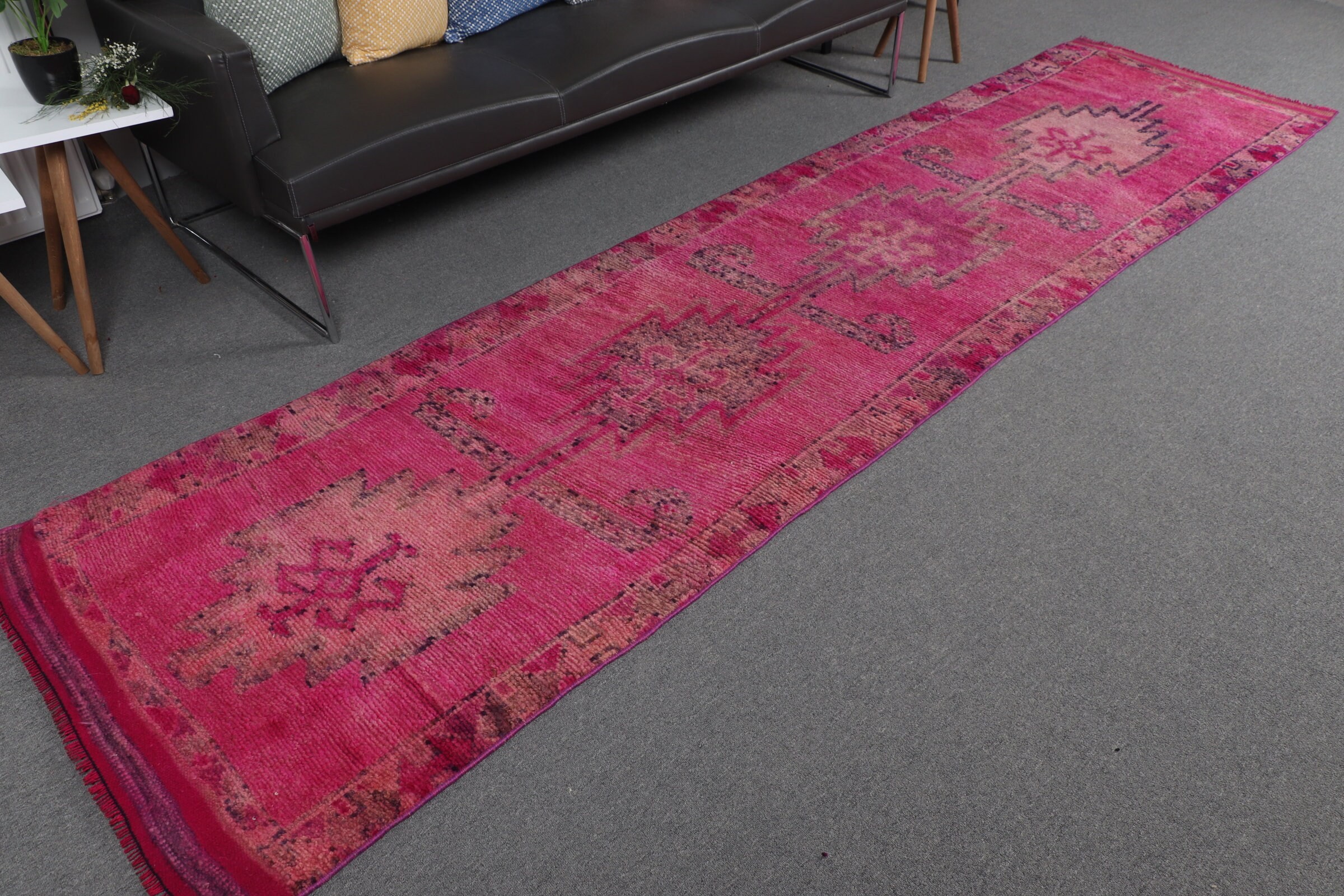 Anatolian Rug, Vintage Rug, Pink Oriental Rug, 3x12.1 ft Runner Rugs, Turkish Rug, Bedroom Rug, Kitchen Rug, Hallway Rugs, Bright Rug