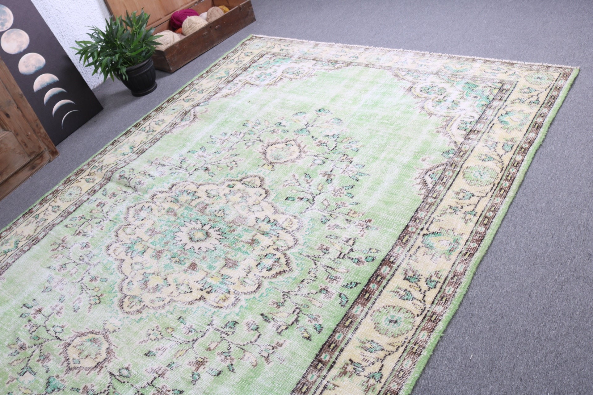 Salon Rug, Turkish Rug, Green Statement Rug, Home Decor Rugs, Exotic Rug, Oriental Rug, 6.2x9.6 ft Large Rug, Vintage Rug, Living Room Rugs