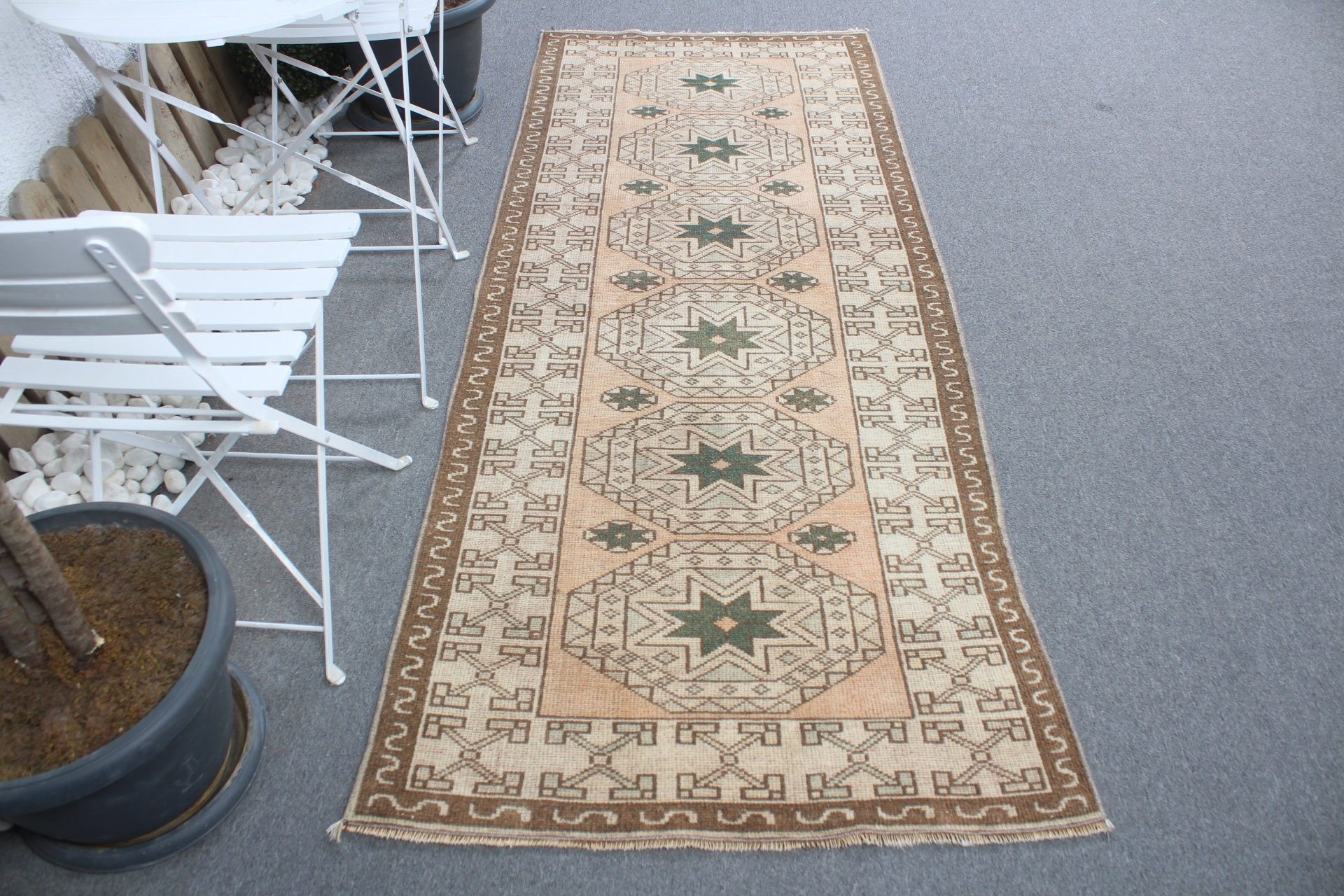 Oryantal Halı, Vintage Halı, 3.1x7.4 ft Vurgulu Halı, Antika Halı, Bej Yer Halıları, Giriş Halıları, Türk Halısı, Çocuk Halısı, Yatak Odası Halıları