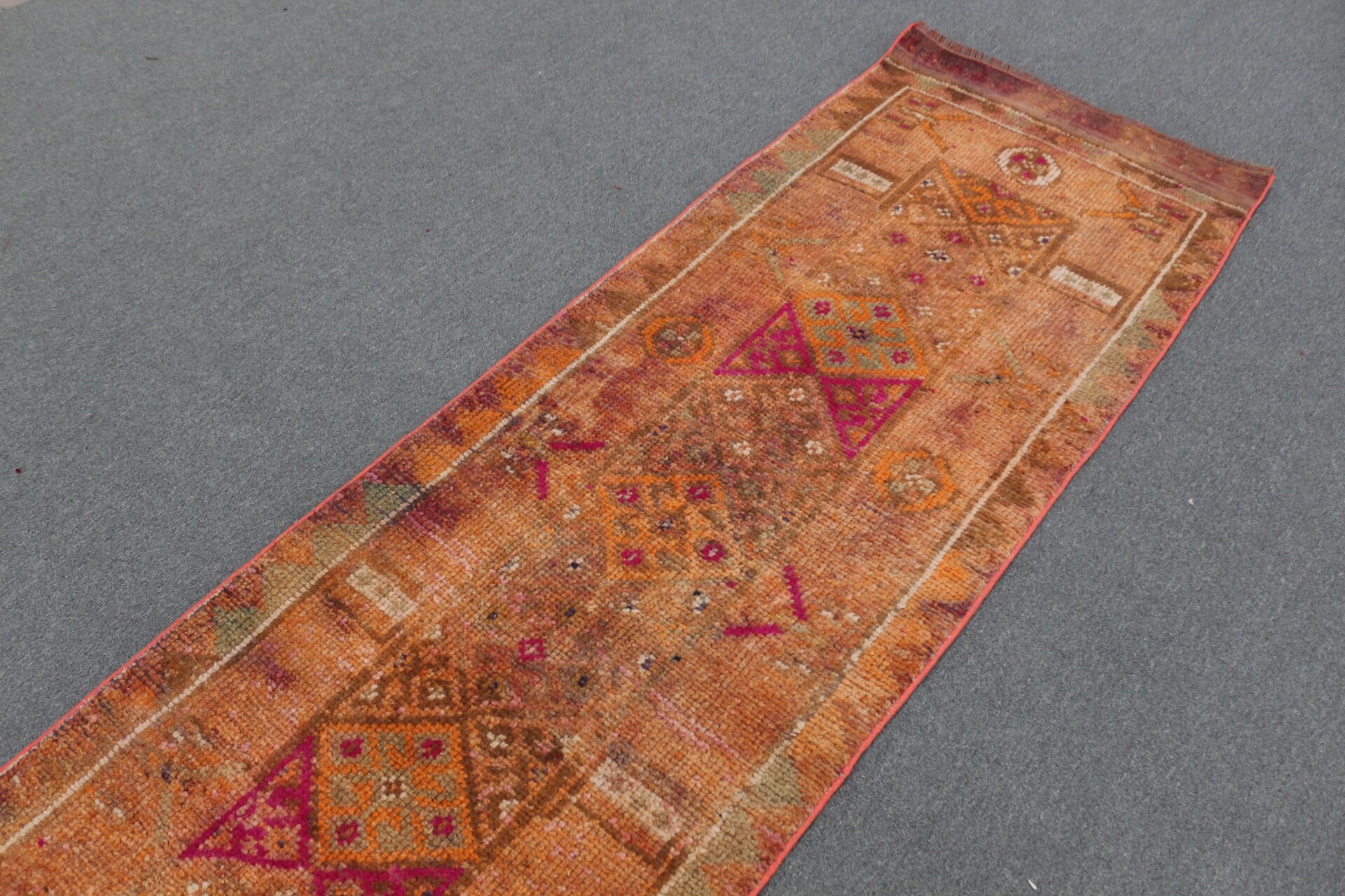 2.5x13.8 ft Runner Rugs, Oushak Rug, Corridor Rug, Kitchen Rug, Rugs for Hallway, Vintage Rug, Orange Home Decor Rug, Turkish Rug, Cute Rug