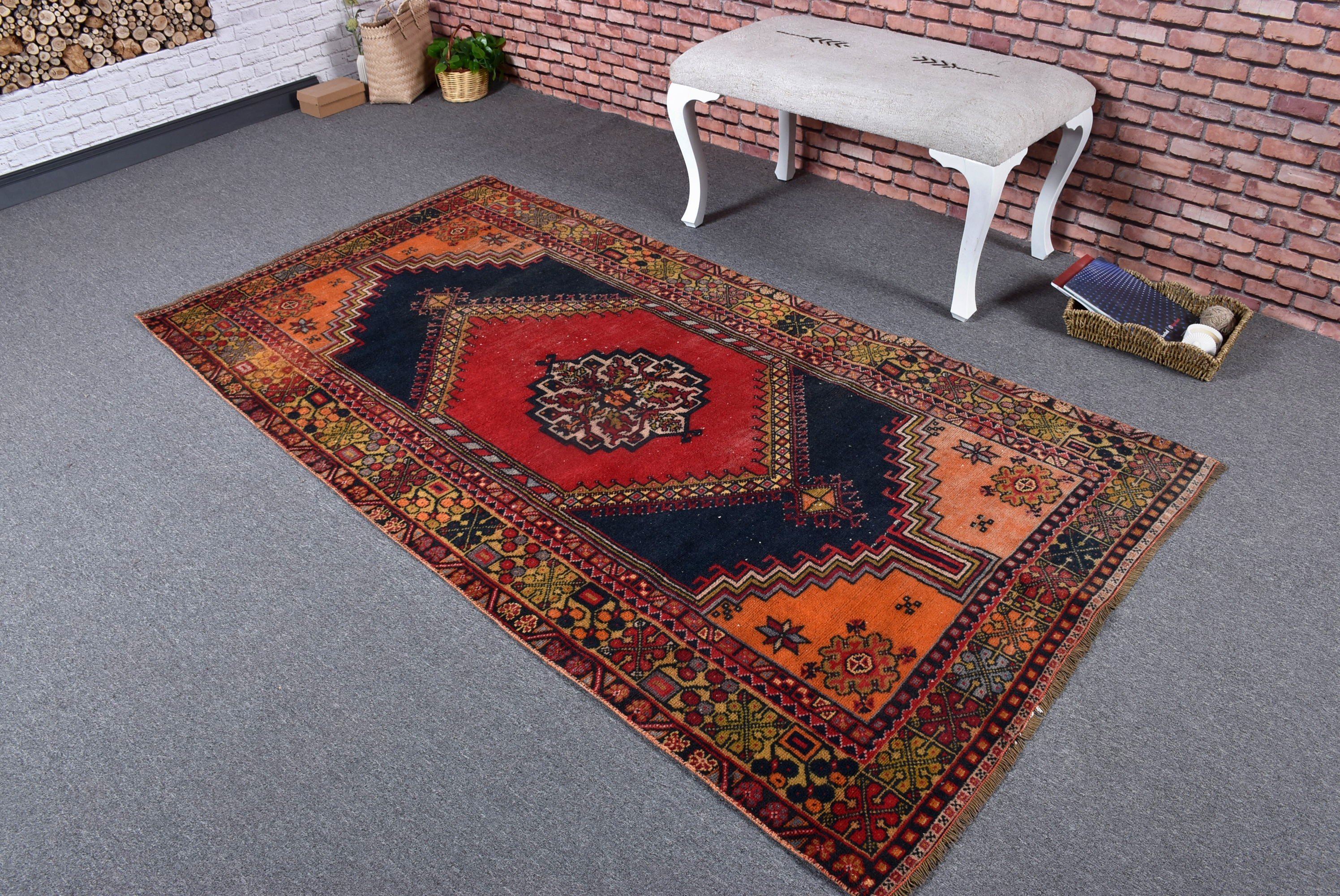 Handmade Rug, Handwoven Rug, Oriental Rug, Red Moroccan Rugs, Boho Area Rug, 3.9x7.2 ft Area Rugs, Vintage Rugs, Turkish Rug, Indoor Rug