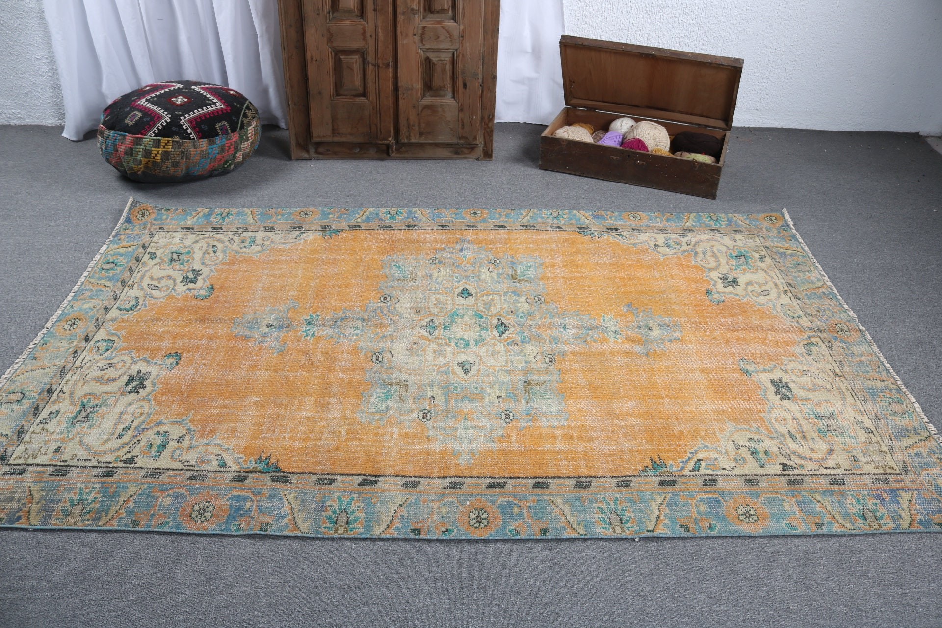 Türk Halıları, Boho Halısı, Salon Halısı, Büyük Oushak Halıları, Nötr Halı, Vintage Halı, 5,1x8,1 ft Büyük Halılar, Ev Dekor Halısı, Turuncu Oryantal Halı