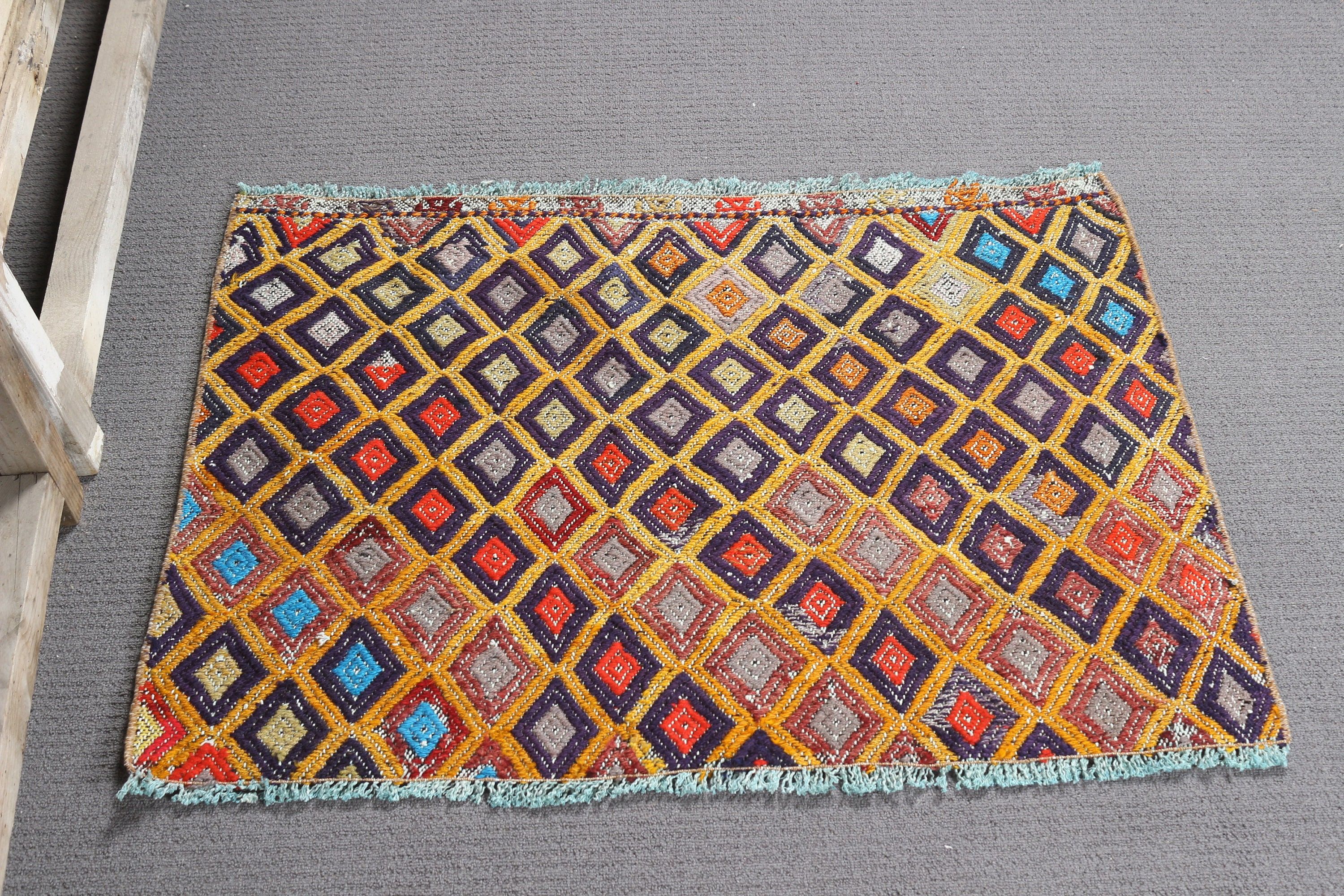 Duvara Asılı Halı, Oushak Halıları, Türk Halıları, 3.1x2 ft Küçük Halı, Vintage Halı, Kilim, Yatak Odası Halısı, Ev Dekor Halısı, Sarı Oryantal Halı