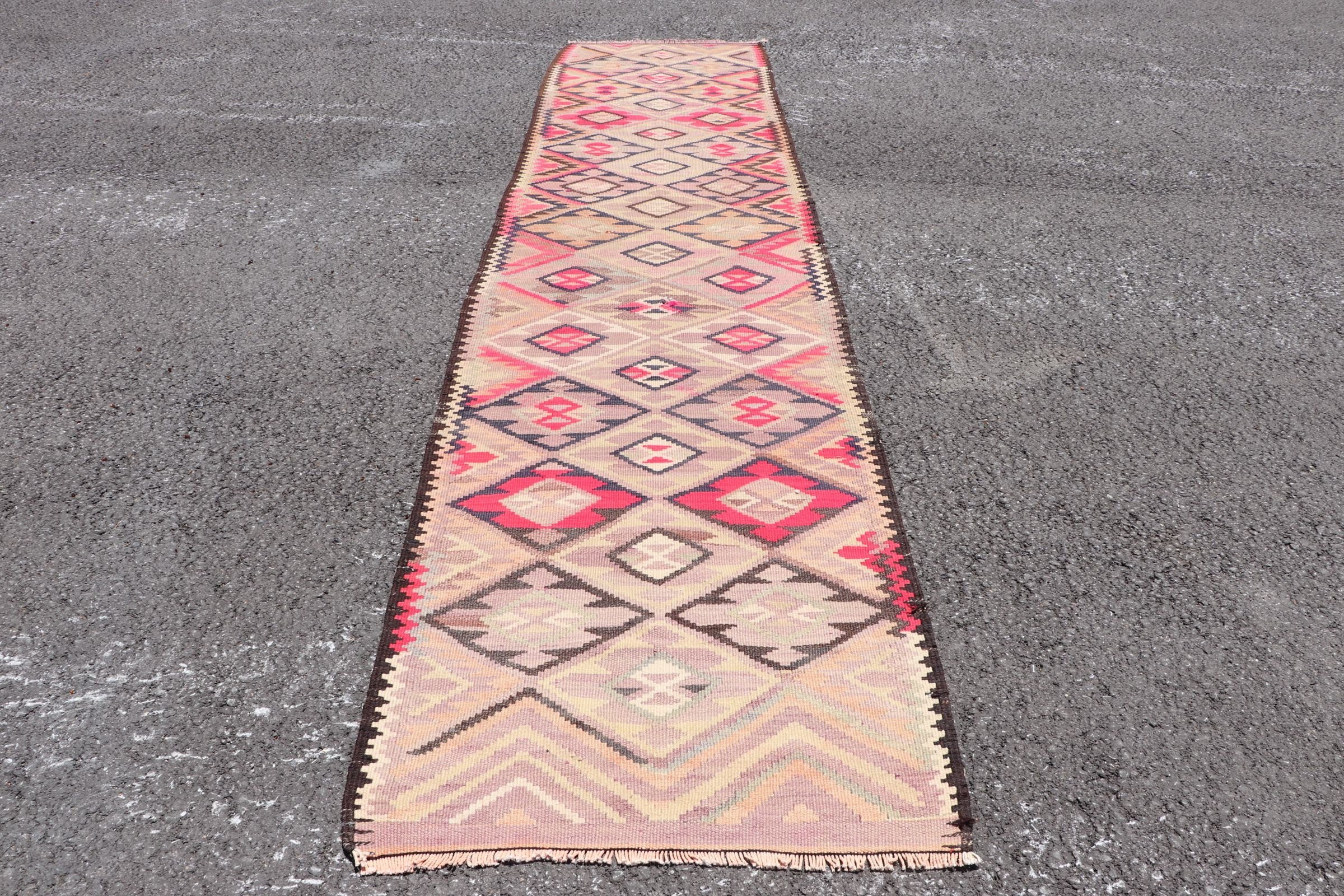 3x13 ft Runner Rugs, Corridor Rug, Turkish Rug, Pink Antique Rugs, Home Decor Rug, Kitchen Rug, Wool Rugs, Rugs for Kitchen, Vintage Rugs
