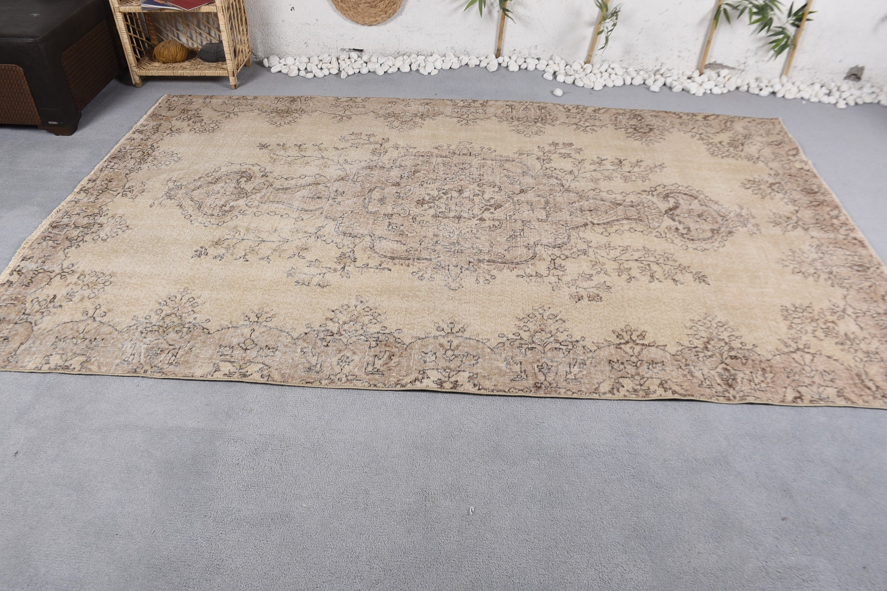 Beige Home Decor Rugs, Dining Room Rug, Salon Rugs, 5.7x9 ft Large Rug, Abstract Rug, Antique Rug, Oushak Rugs, Turkish Rugs, Vintage Rugs
