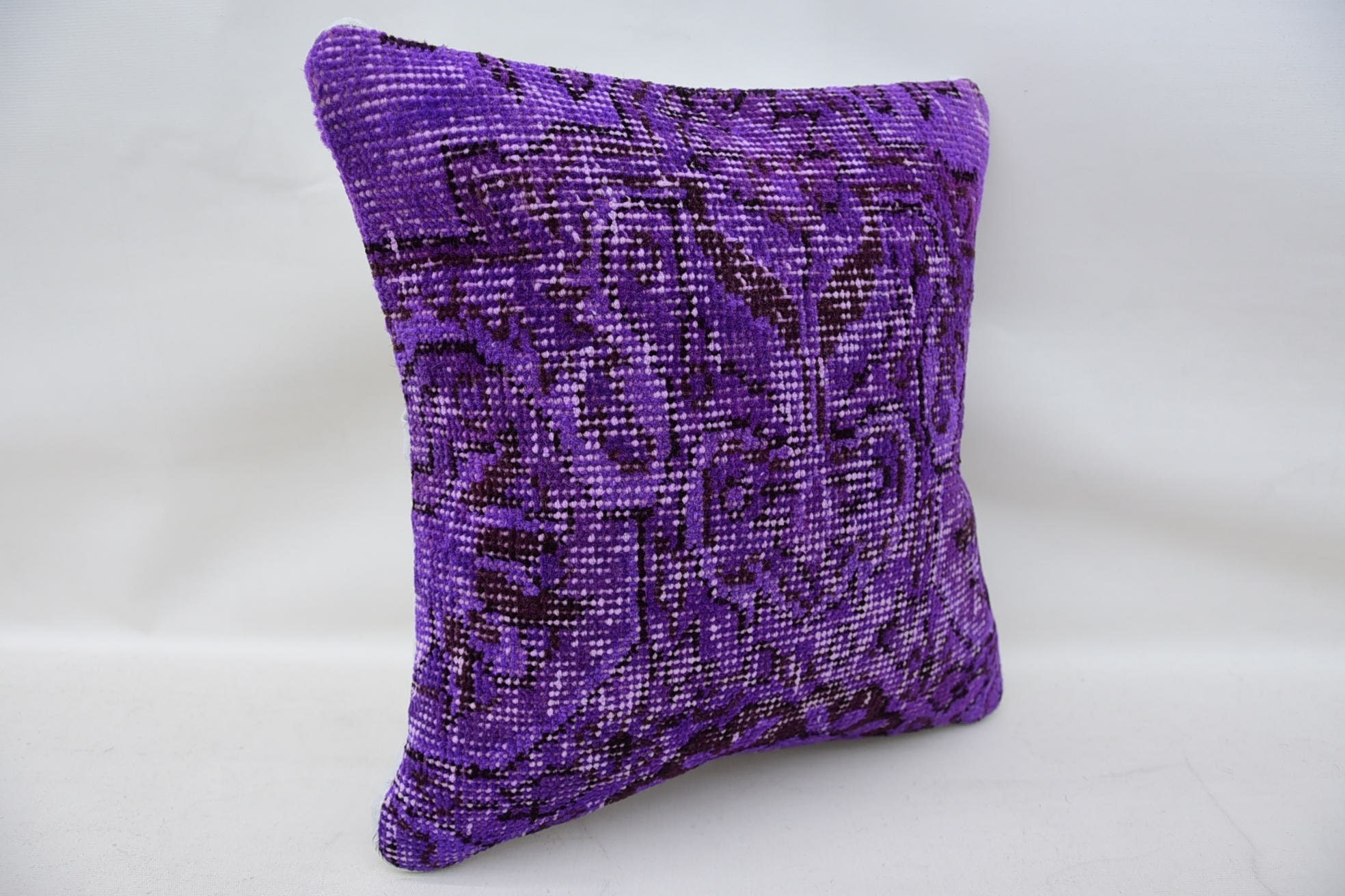 Vintage Kilim Throw Pillow, Ethnic Throw Pillow Sham, 14"x14" Purple Pillow, Pillow for Couch, Retro Pillow Cover, Antique Pillows