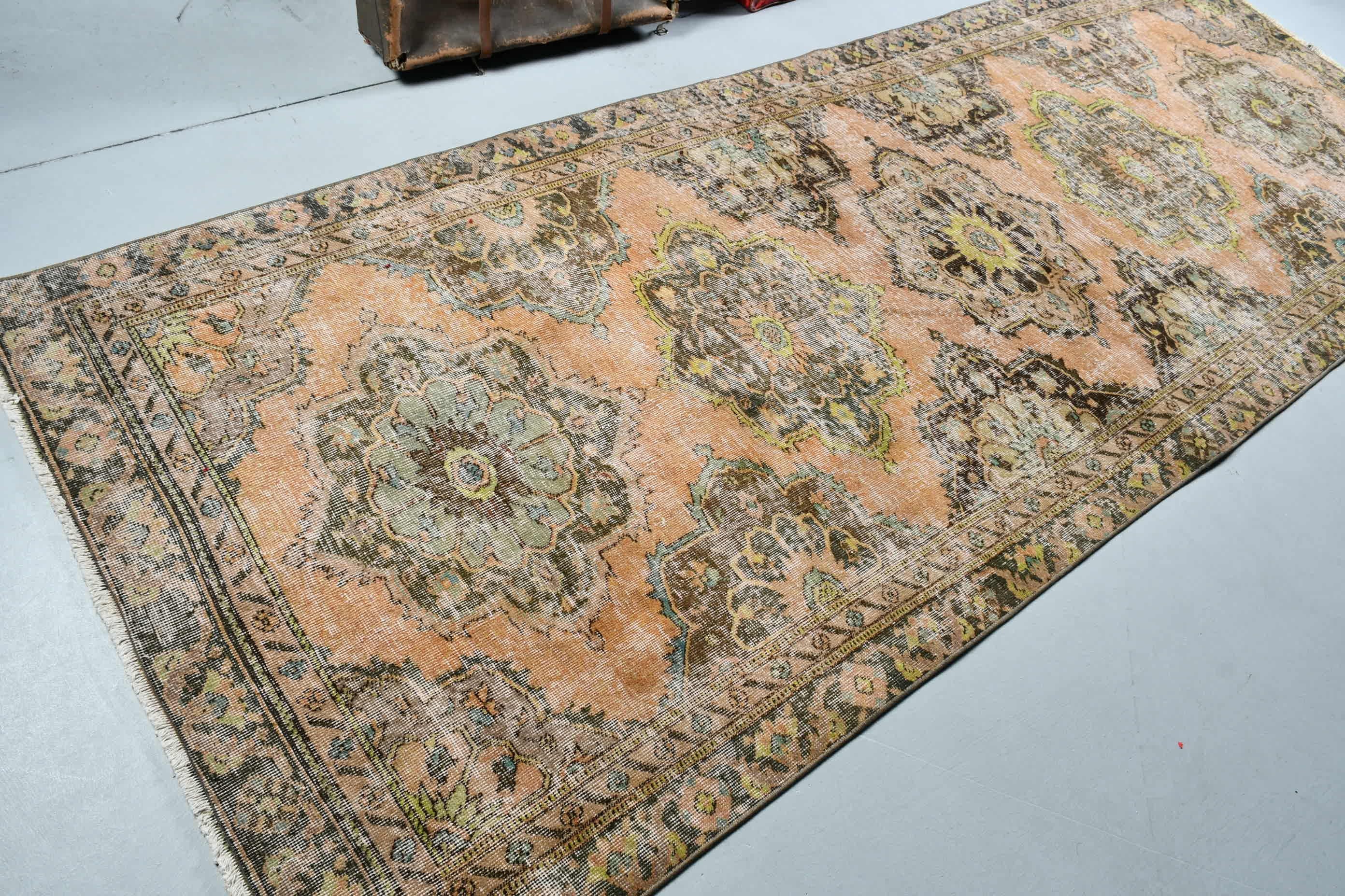 Vintage Rug, Bedroom Rug, Turkish Rug, Orange Oriental Rug, Antique Rug, Hand Woven Rug, 4.2x11.3 ft Runner Rug, Rugs for Stair, Stair Rugs