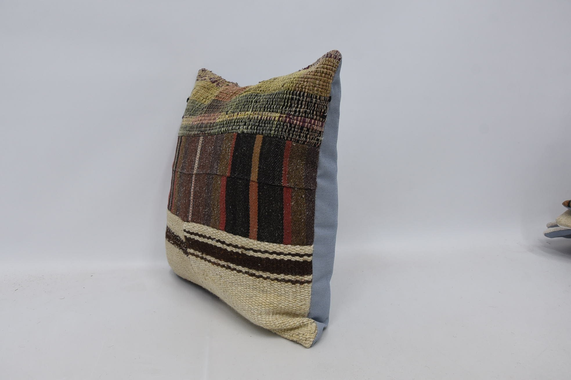 Boho Pillow, Throw Kilim Pillow, 18"x18" Brown Pillow Sham, Handmade Kilim Cushion, Boho Throw Pillow Sham, Southwestern Pillow Case