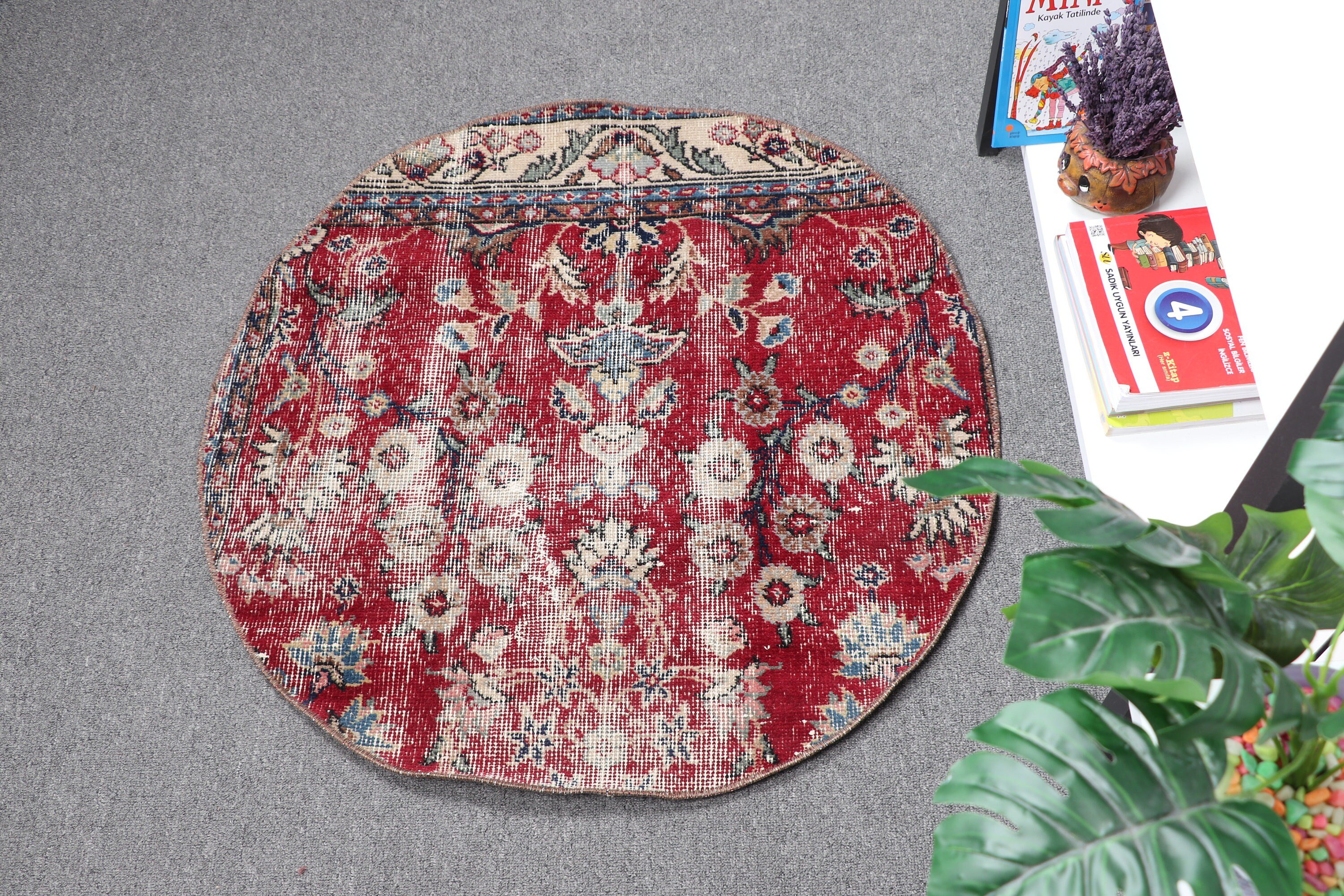 Mutfak Halısı, Yurt Halısı, Türk Halısı, Antika Halı, Vintage Halı, Kırmızı 2,7x2,7 ft Küçük Halılar, Banyo Halısı, Oryantal Halılar, Göçebe Halı