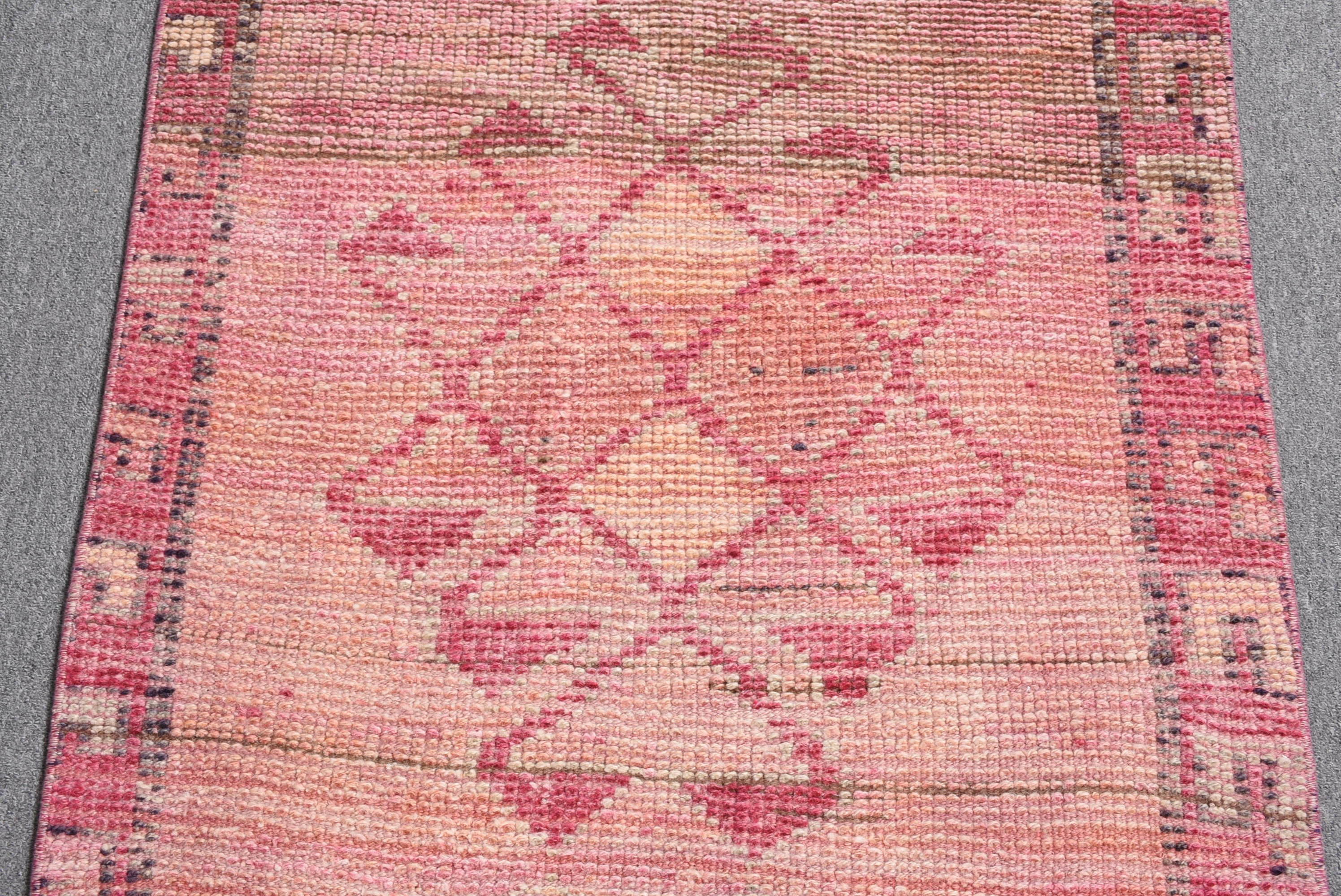 Havalı Halı, Pembe Oushak Halı, Vintage Halı, 2.8x10.1 ft Runner Halıları, Türk Halısı, Runner Halıları, Koridor Halısı, Yün Halıları, Mutfak Halısı