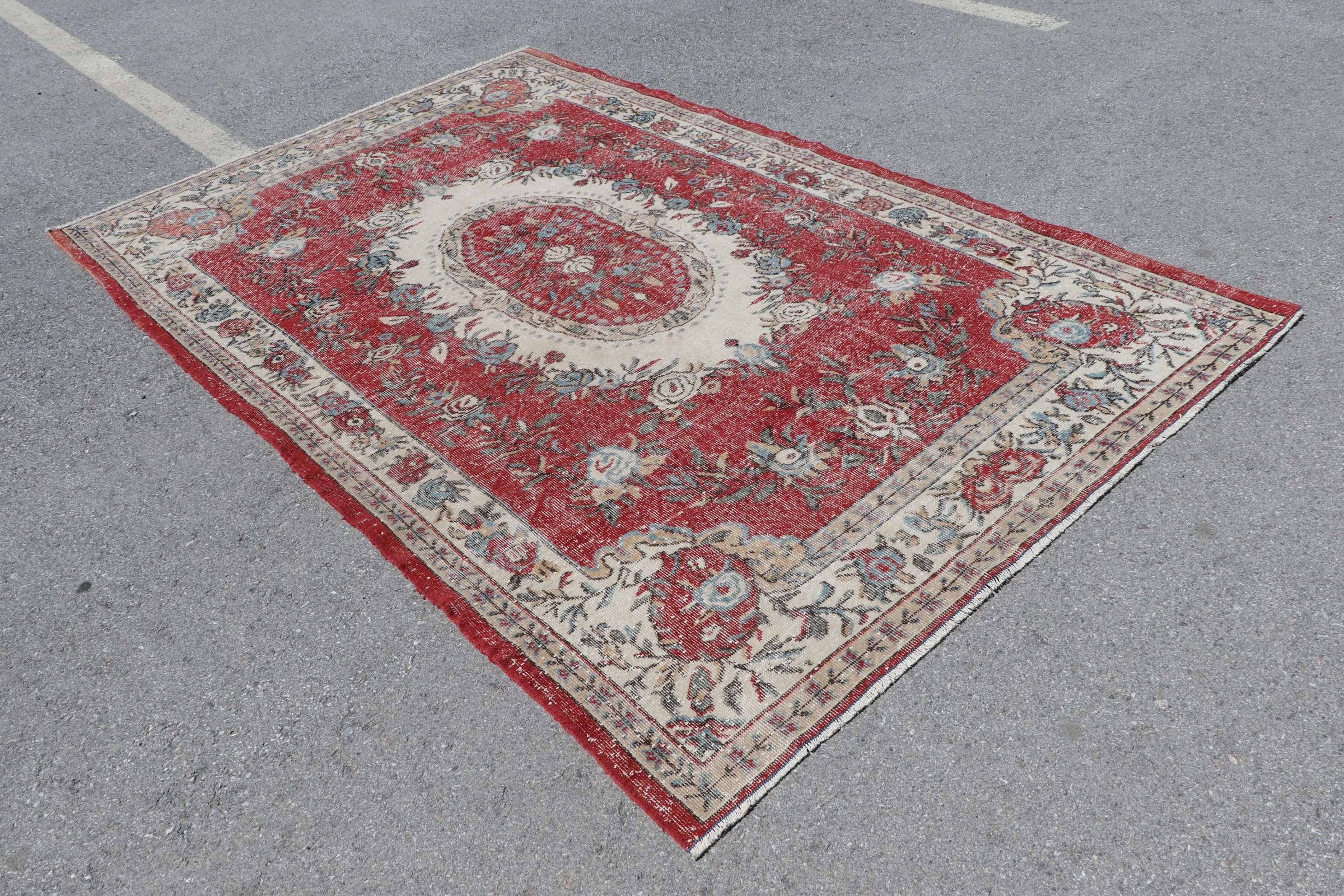 Turkish Rug, Bright Rug, Dining Room Rug, Salon Rug, Beige Oushak Rug, Vintage Rugs, Oriental Rug, Cool Rug, 6.3x10.2 ft Large Rugs