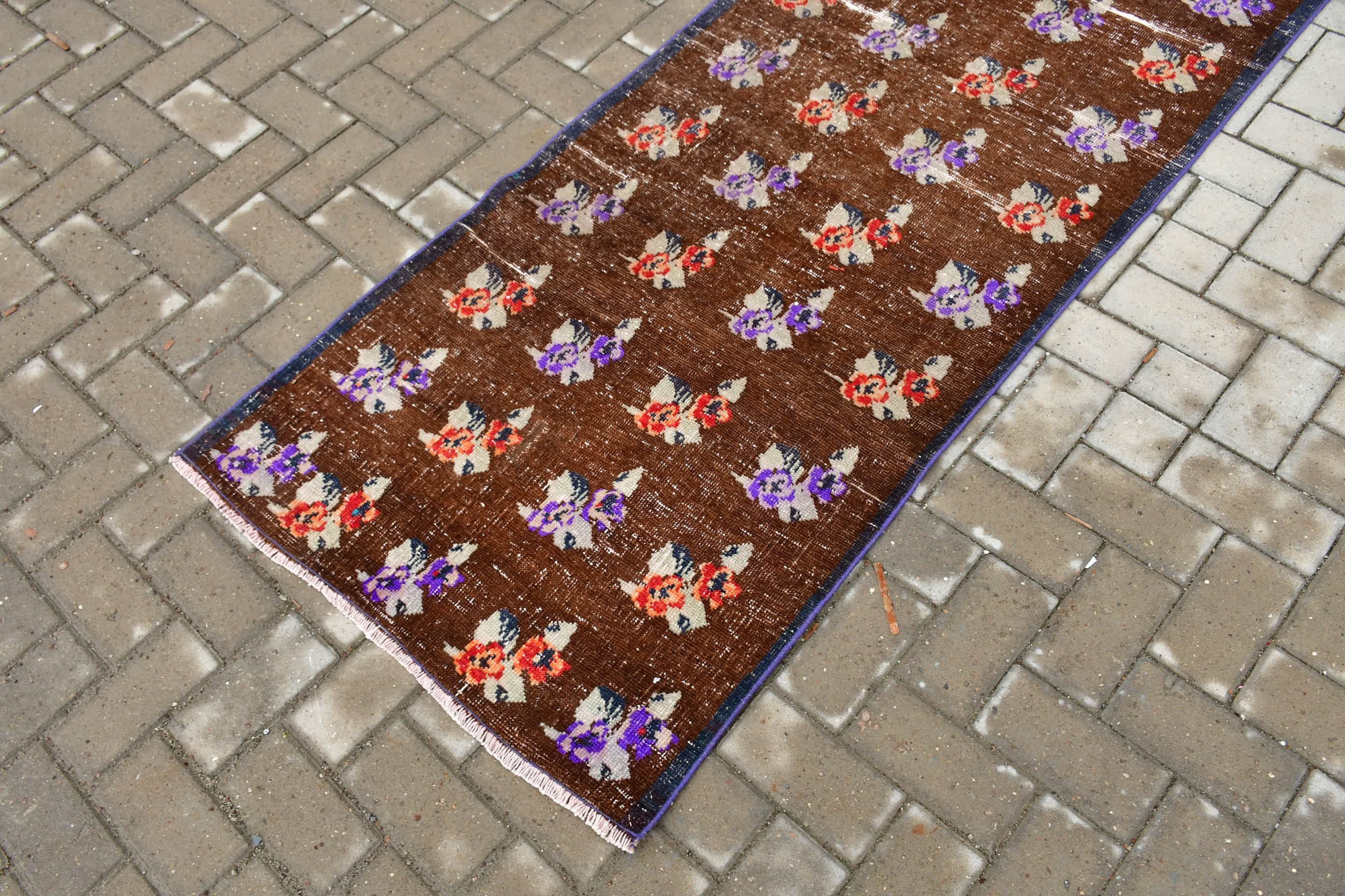 Retro Halı, Ev Dekorasyonu Halıları, Merdiven Halıları, Mutfak Halıları, Antika Halılar, Türk Halısı, Kahverengi Oushak Halısı, 2.7x8.1 ft Runner Halıları, Vintage Halı