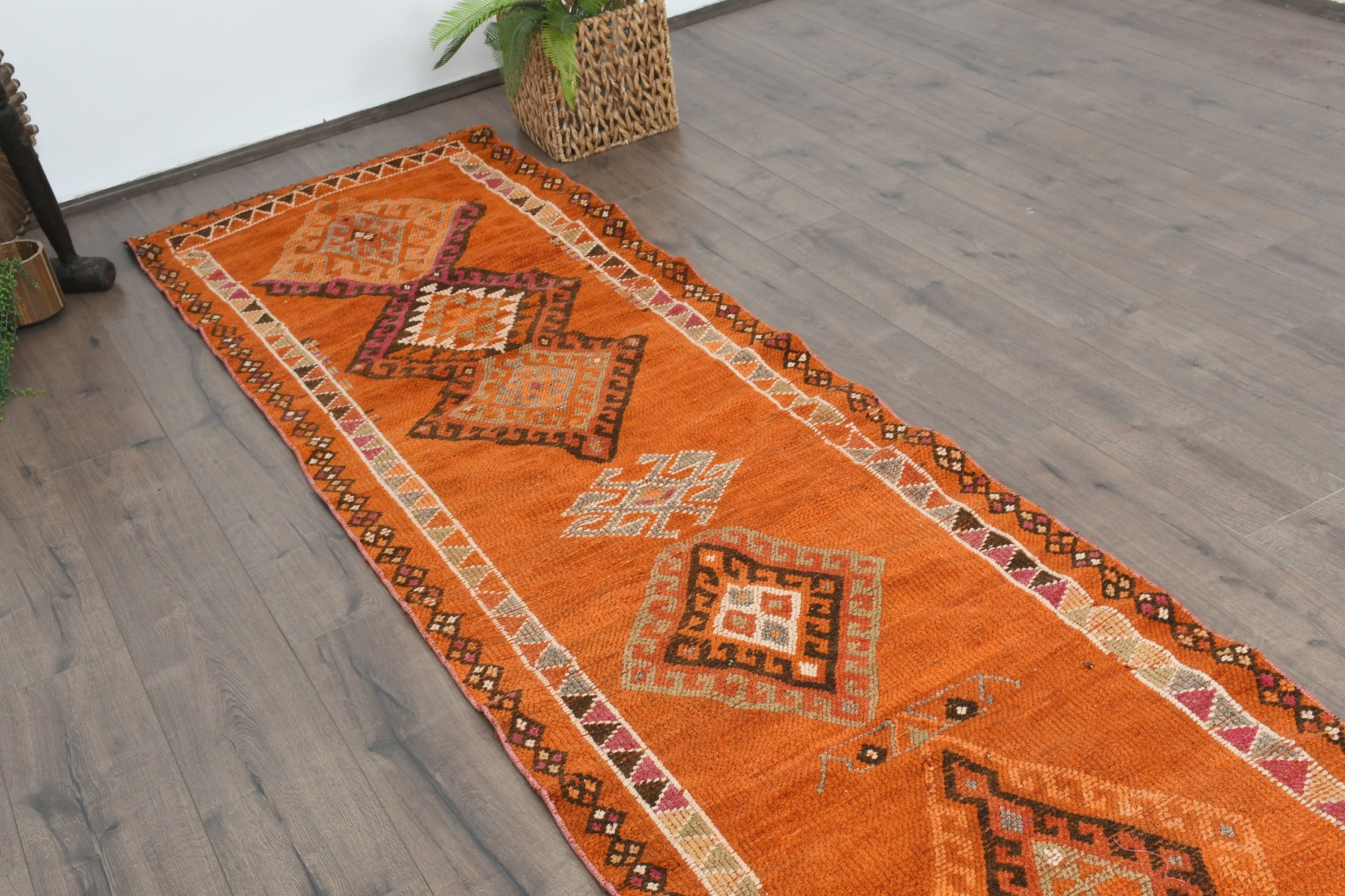 2.7x11.6 ft Runner Rug, Vintage Rugs, Corridor Rug, Oriental Rug, Turkish Rugs, Orange Moroccan Rug, Hallway Rug, Bright Rug, Bedroom Rug