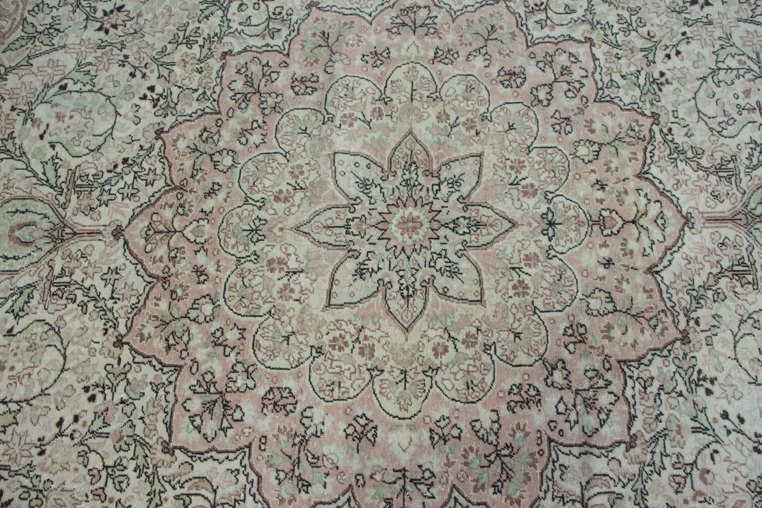 Türk Halıları, Mutfak Halısı, Yemek Odası Halıları, Salon Halıları, Yeşil Oushak Halıları, Vintage Halı, 6.4x10.1 ft Büyük Halı, Soluk Halılar