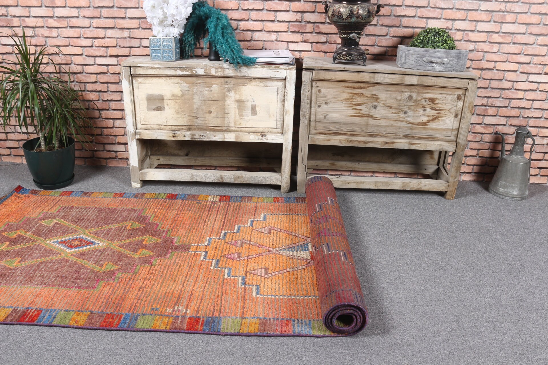 Koridor Halıları, Merdiven Halısı, Turuncu Fas Halısı, 3,2x9,4 ft Koşucu Halısı, Yer Halıları, Pastel Halı, Türk Halıları, Vintage Halı, Anadolu Halısı