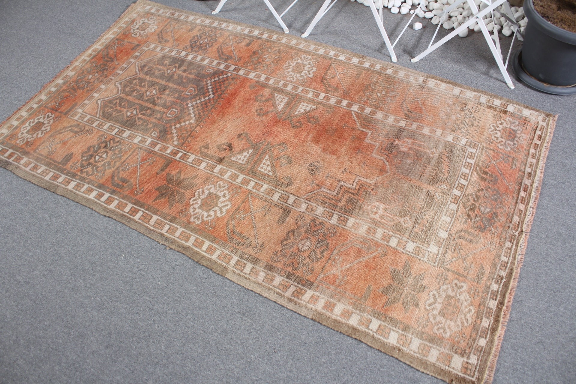 Vintage Decor Rug, Bedroom Rug, Orange Kitchen Rug, 3.8x6.6 ft Area Rug, Rugs for Living Room, Vintage Rugs, Turkish Rug, Kitchen Rug