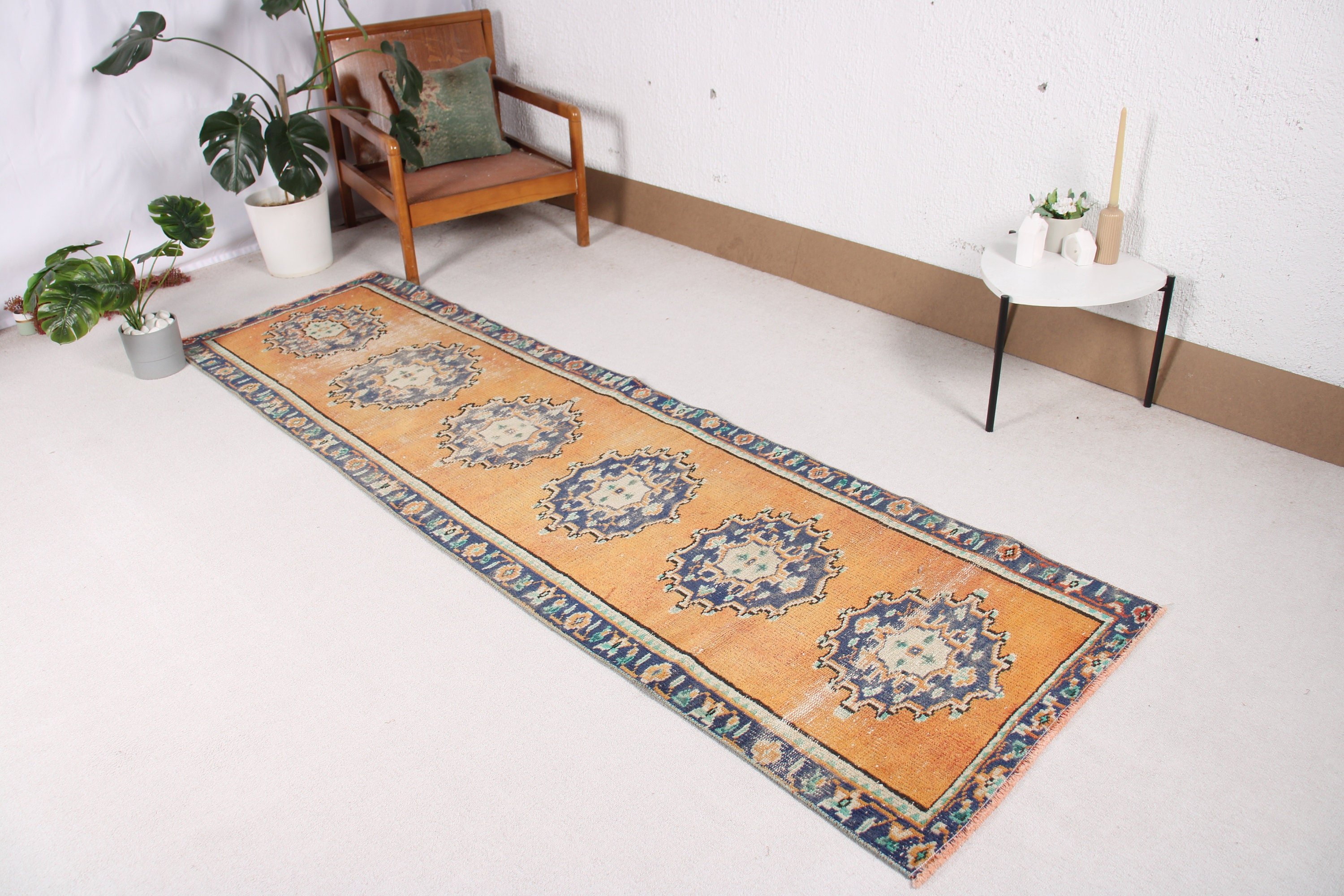 Vintage Halılar, Turuncu Yer Halısı, Harika Halılar, Vintage Runner Halısı, Türk Halıları, 2.7x8.9 ft Runner Halıları, Runner Halıları