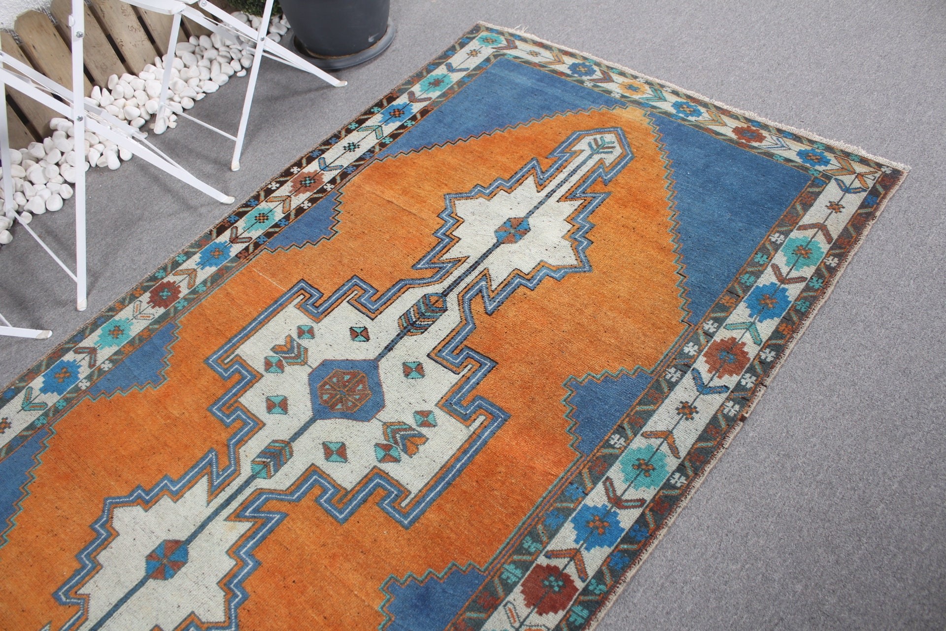 Cool Rug, Turkish Rugs, 4.2x7.7 ft Area Rugs, Vintage Rugs, Orange Floor Rugs, Dining Room Rug, Kitchen Rugs, Oushak Rugs, Pastel Rugs