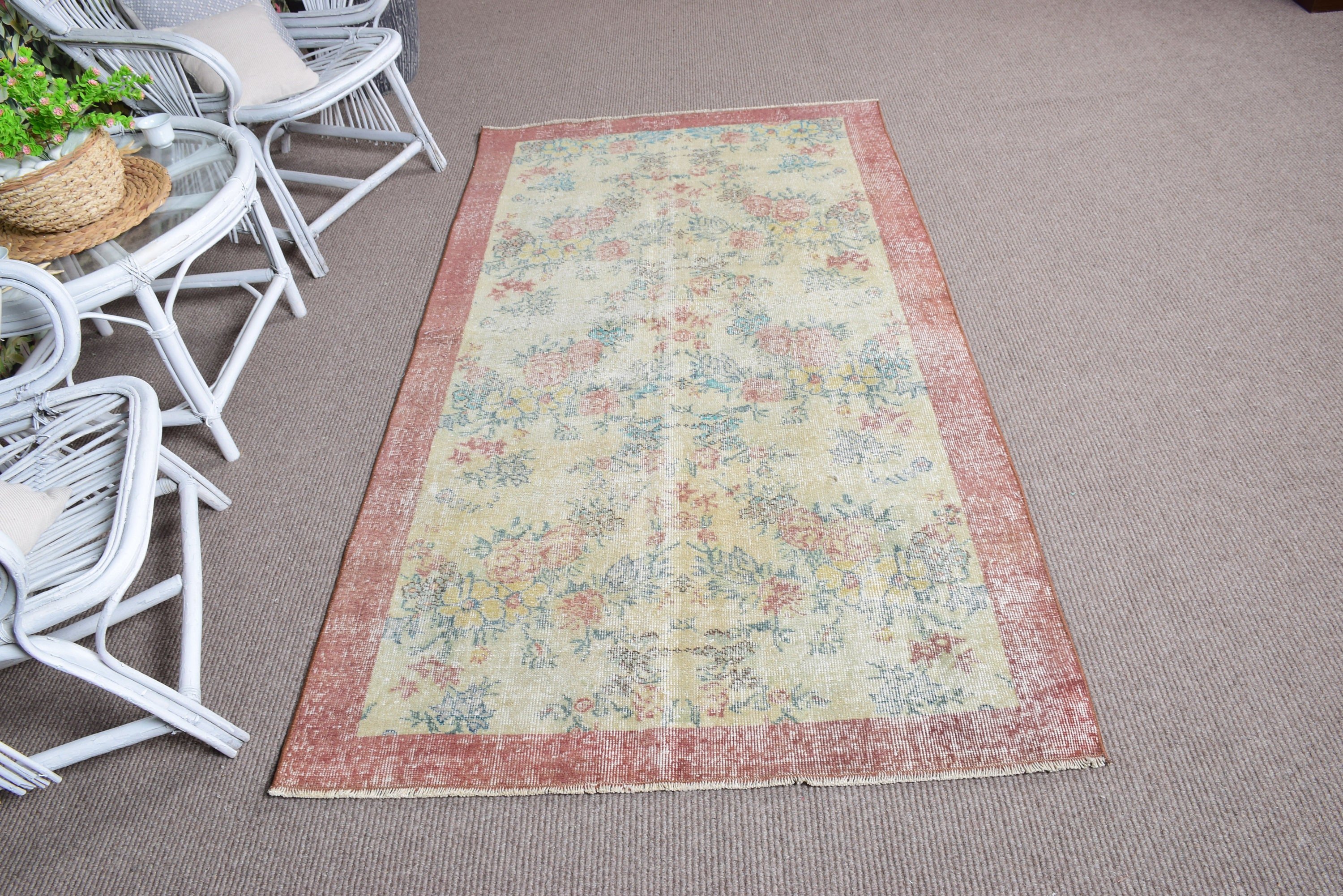 3.5x6.6 ft Accent Rug, Oushak Rug, Eclectic Rug, Entry Rugs, Brown Anatolian Rugs, Home Decor Rug, Vintage Rugs, Bedroom Rugs, Turkish Rugs