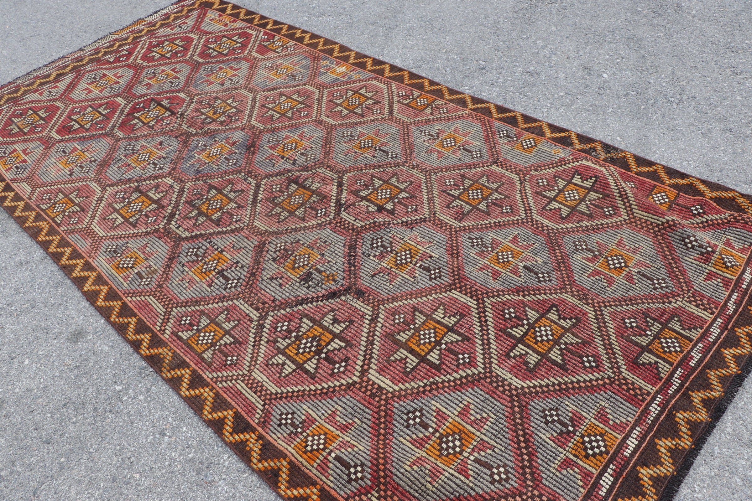 Anatolian Rug, Salon Rug, Turkish Rug, Living Room Rugs, Bedroom Rug, Brown  4.9x10.2 ft Large Rug, Vintage Rug, Kilim