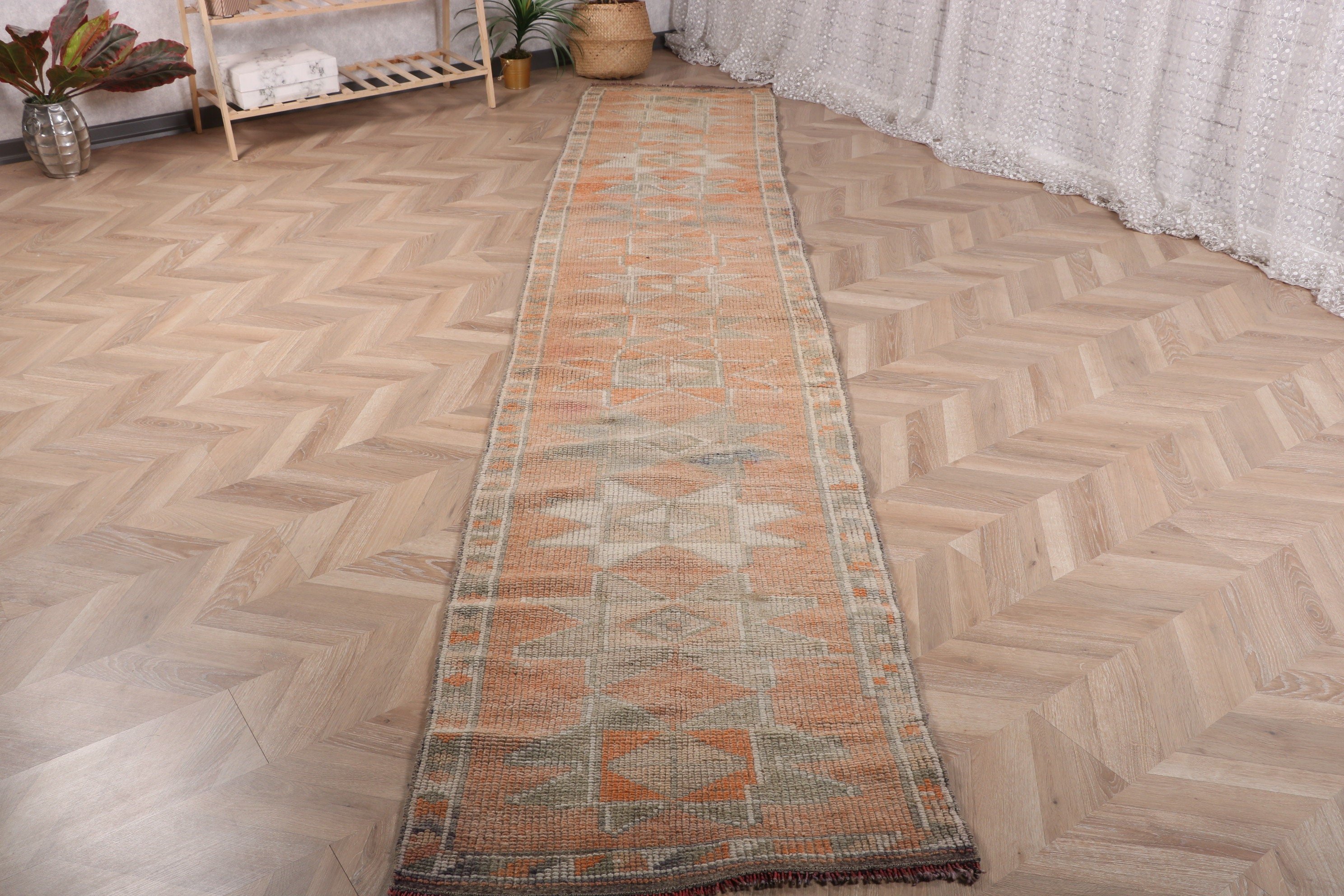 2.6x12.5 ft Runner Halıları, Vintage Halılar, Turuncu Zemin Halısı, Ev Dekorasyonu Halısı, Merdiven Halıları, Koridor Halısı, Türk Halısı, Dekoratif Halı, Yer Halısı