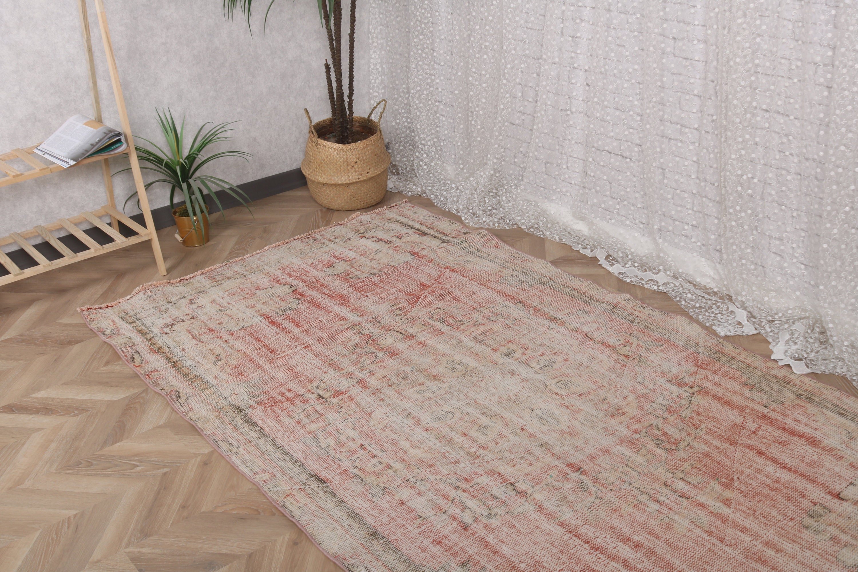 Geometric Rug, Vintage Rug, Oushak Area Rug, 4.4x8.1 ft Area Rugs, Beige Neutral Rug, Artistic Rug, Turkish Rugs, Indoor Rugs, Wool Rug