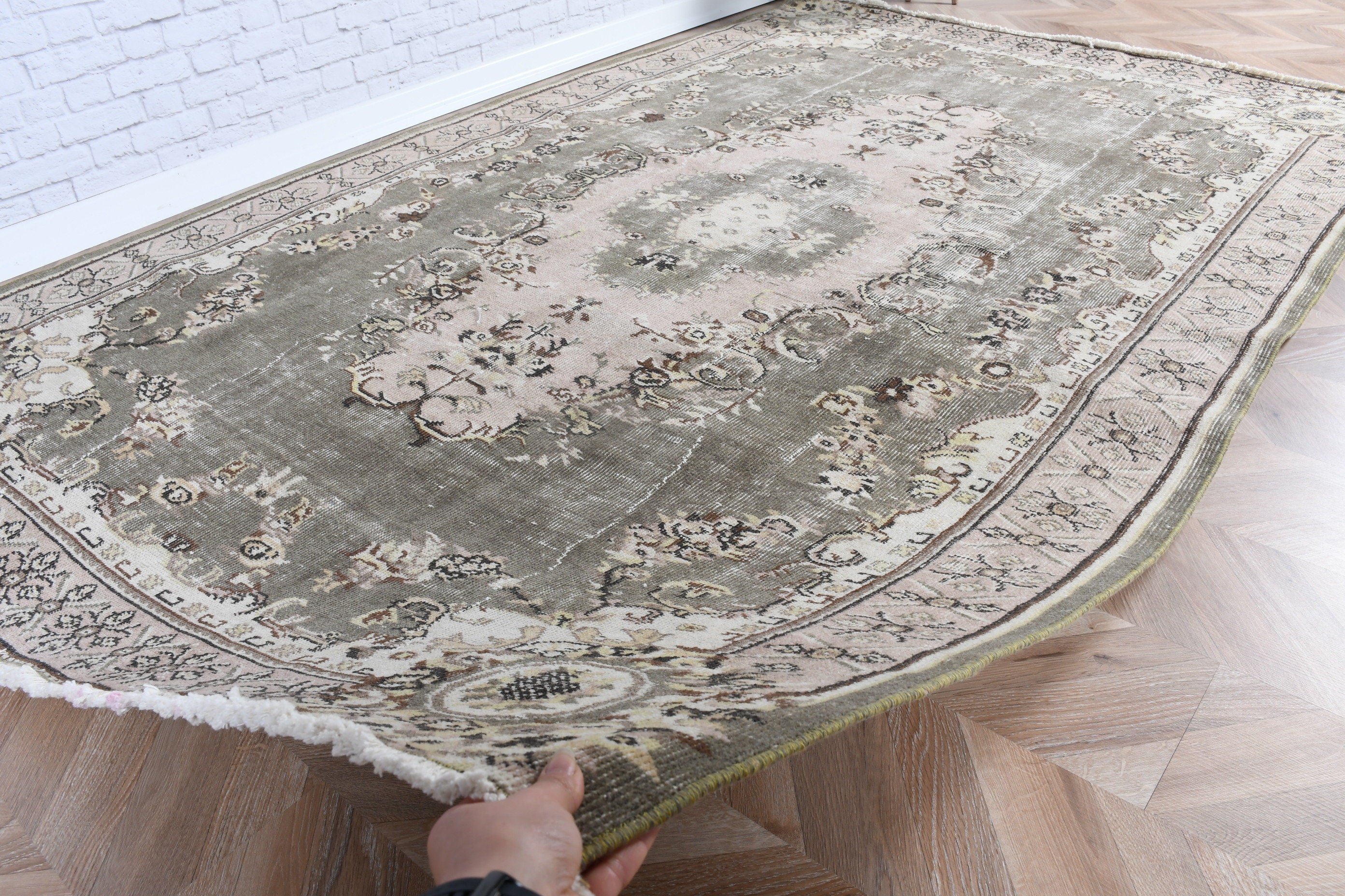 Estetik Halılar, Türk Halısı, Vintage Halı, Büyük Oushak Halıları, Mutfak Halısı, 5.5x8.4 ft Büyük Halı, Bej Nötr Halı, Salon Halısı