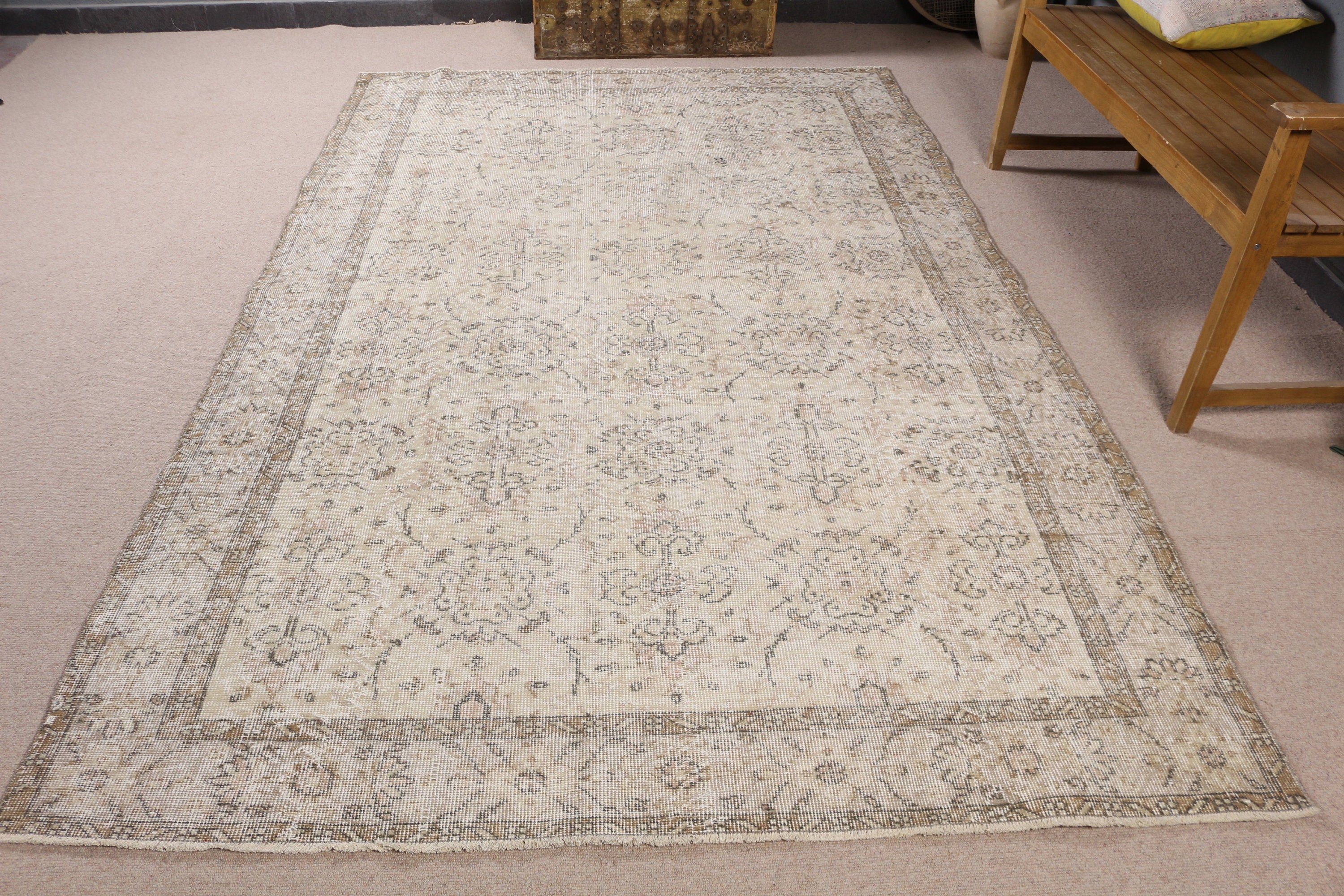 Türk Halısı, 5.7x9.2 ft Büyük Halı, Anadolu Halıları, Büyük Oushak Halısı, Vintage Halı, Salon Halıları, Yer Halıları, Bej Mutfak Halıları, Fas Halısı