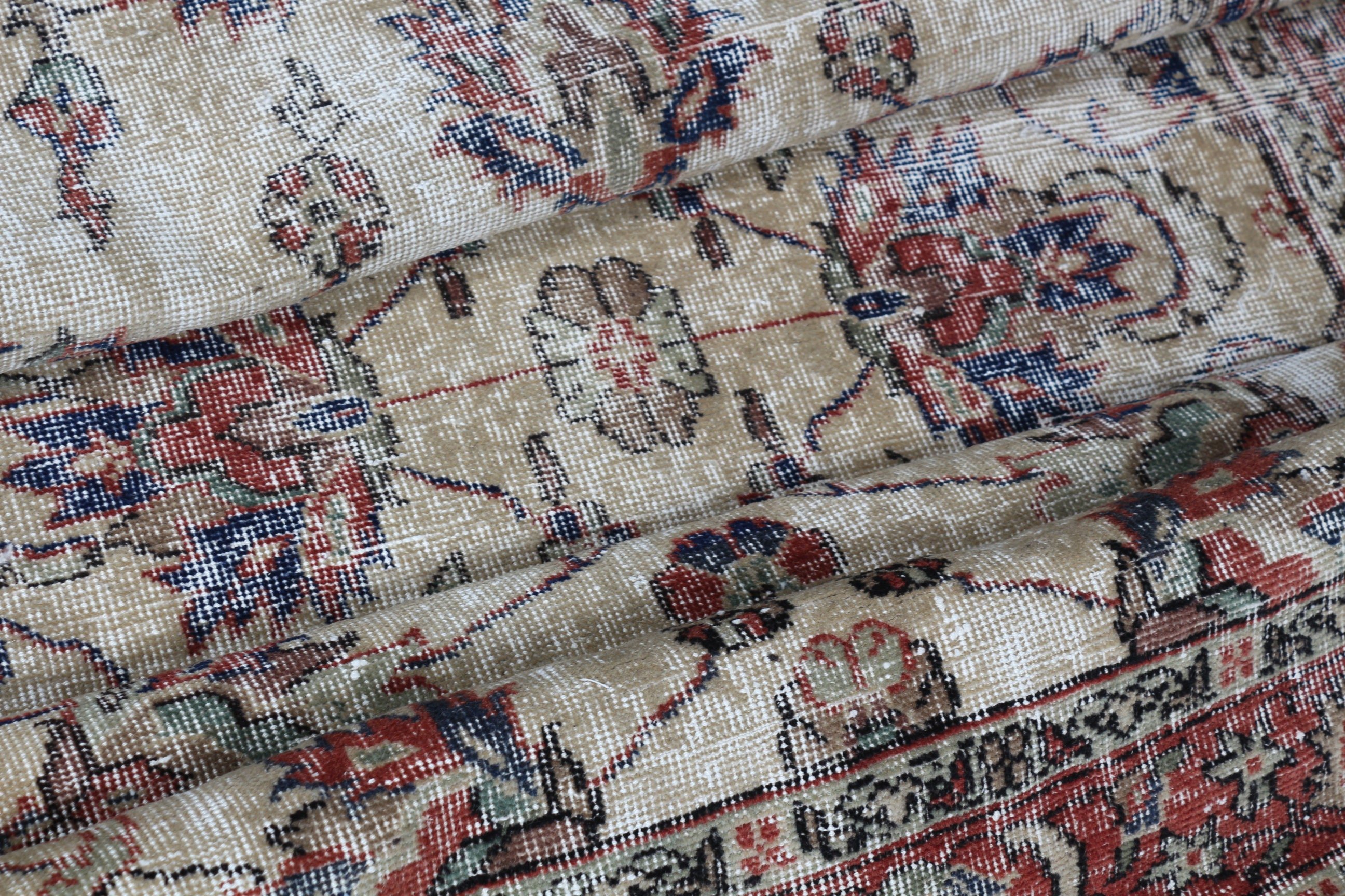 Yurt Halısı, İç Mekan Halıları, Vintage Halı, Bej Zemin Halısı, 4,2x7,3 ft Alan Halısı, Oturma Odası Halısı, Türk Halısı, Oushak Halısı