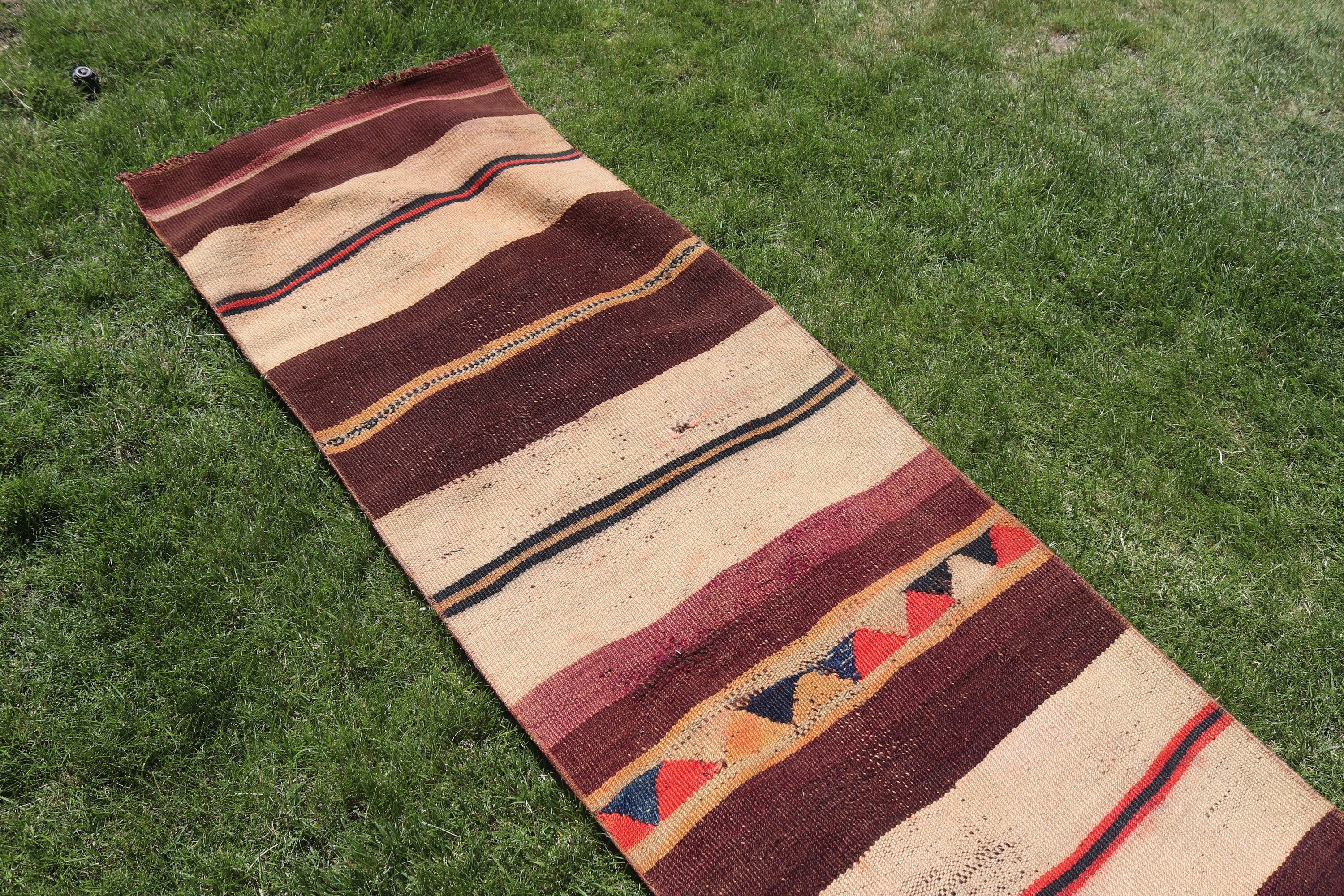 Türk Halıları, Ev Dekorasyonu Halısı, Kilim, Vintage Halı, Vintage Runner Halısı, Nötr Halılar, El Yapımı Halı, 2.1x12.7 ft Runner Halısı, Bej Lüks Halılar