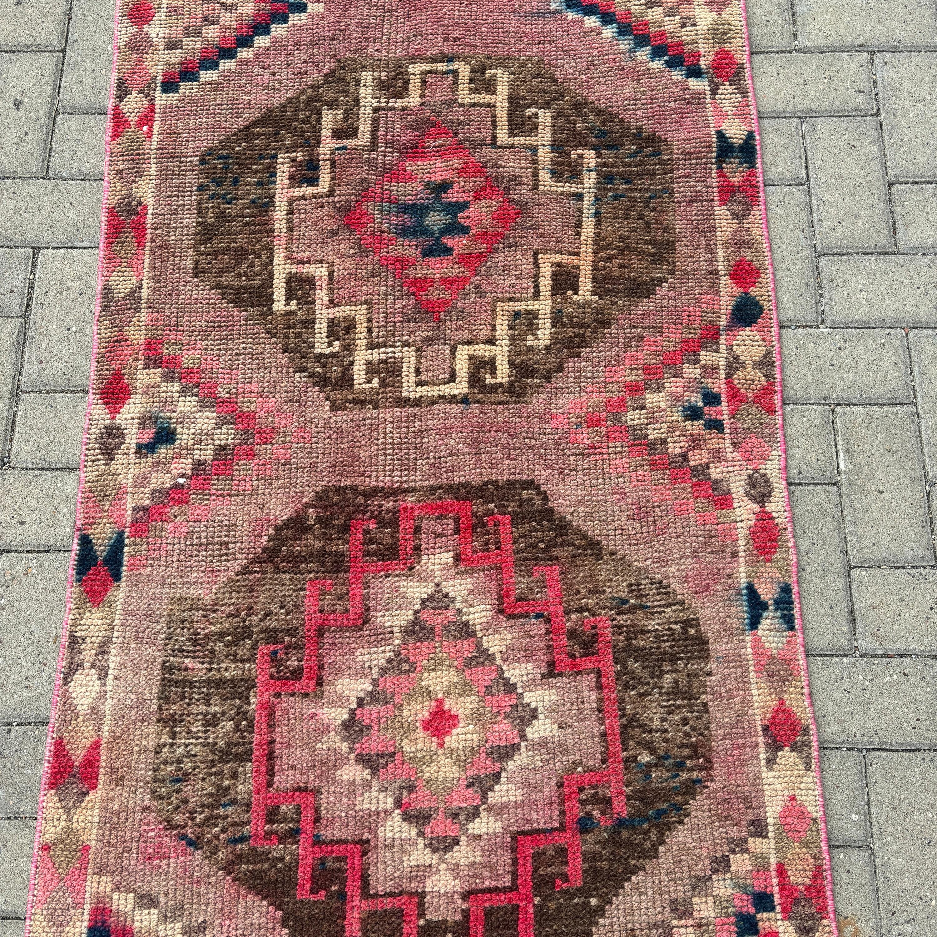 Vintage Halılar, Vintage Yolluk Halısı, Kahverengi Mutfak Halıları, Türk Halısı, 2.9x12.6 ft Yolluk Halısı, Merdiven Yolluk Halısı, El Dokuma Halı, Modern Halı