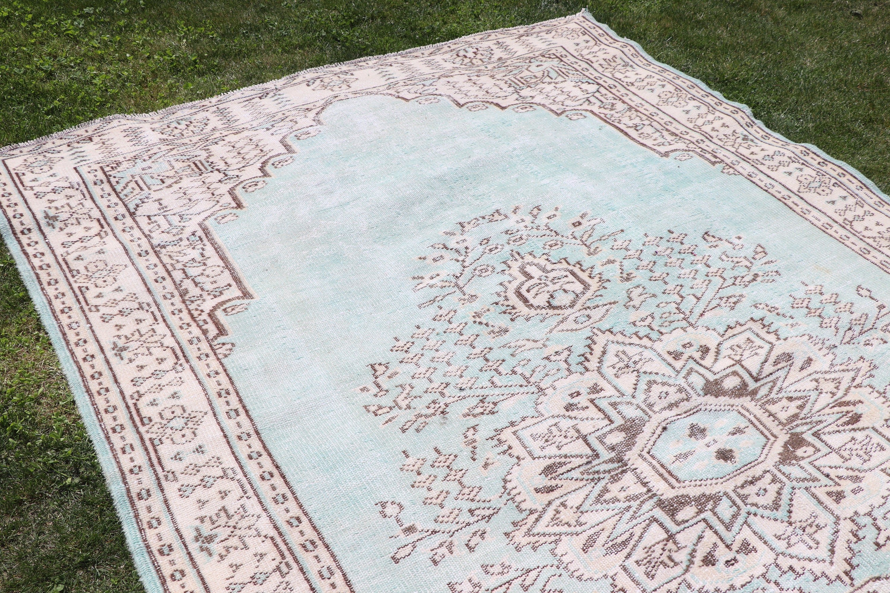 Oryantal Halı, Geometrik Halılar, Türk Halısı, Büyük Vintage Halı, Büyük Boho Halıları, Vintage Halı, Bej 6x10 ft Büyük Halı